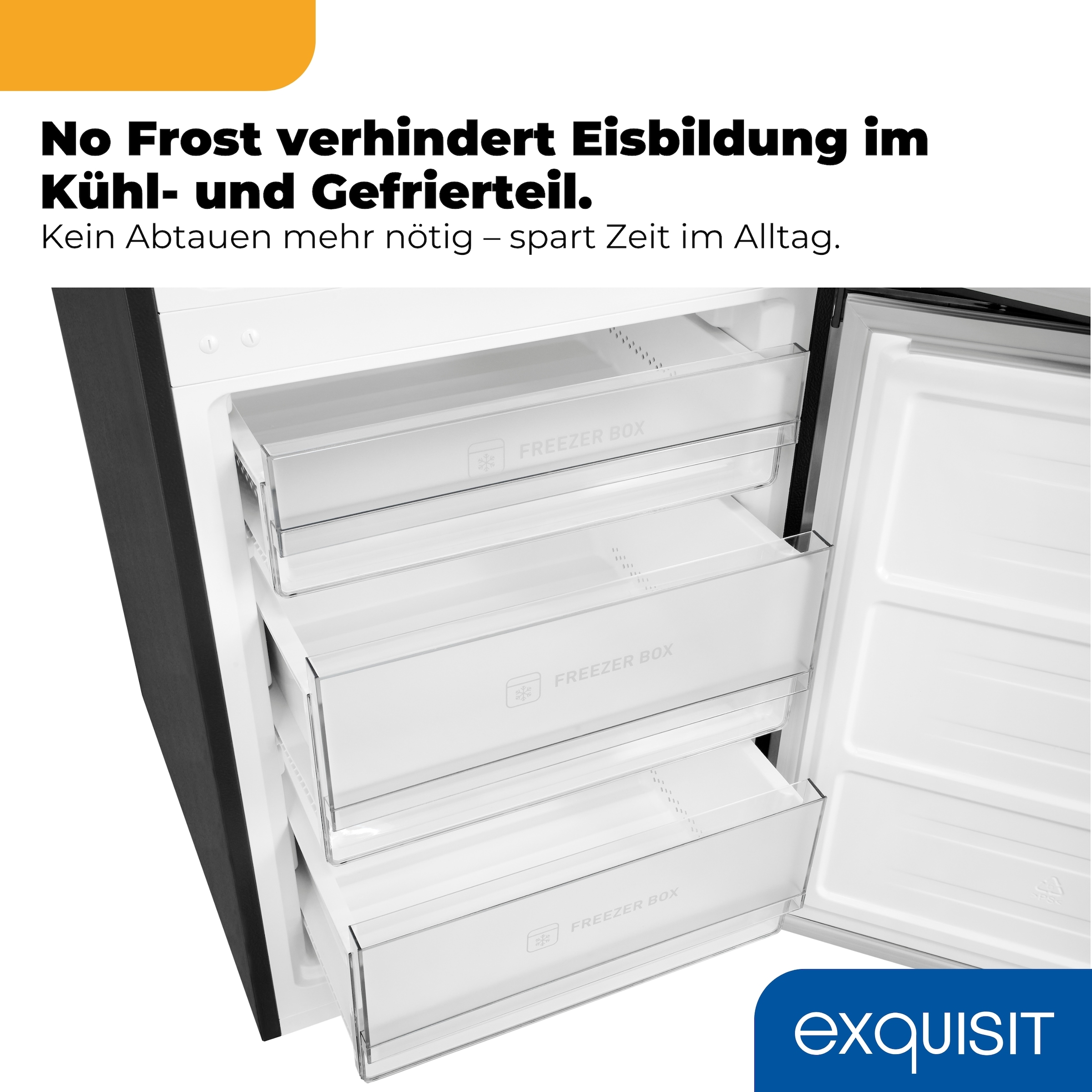 exquisit Kühl-/Gefrierkombination »KGC400-130-NF-040D inoxlook« 186 cm hoch 60 cm breit Humidity Box für optimale Feuchtigkeitsregulierung & kein Abtauen mehr