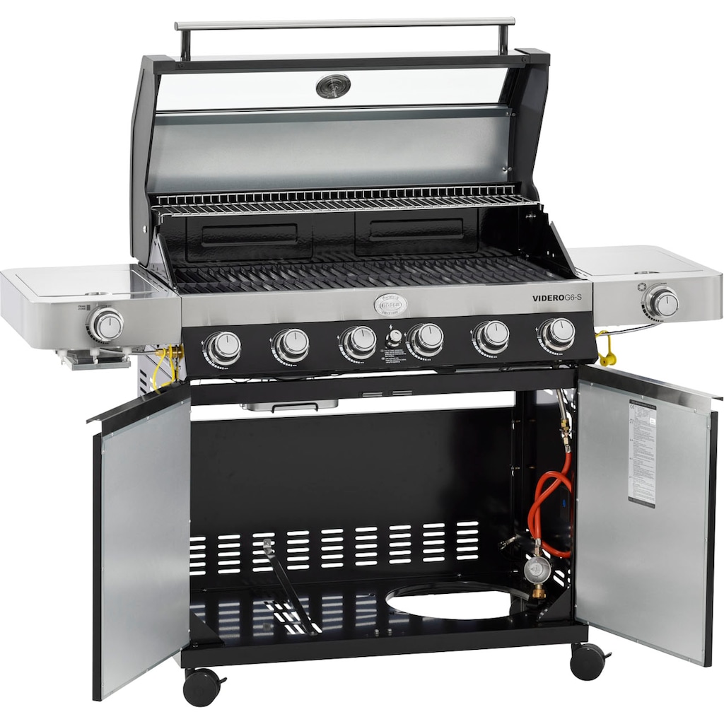 RÖSLE Gasgrill »BBQ-Station VIDERO, 25527«, G6-S Schwarz, 6 Brenner, extra Primezone/Seitenbrenner, VARIO+