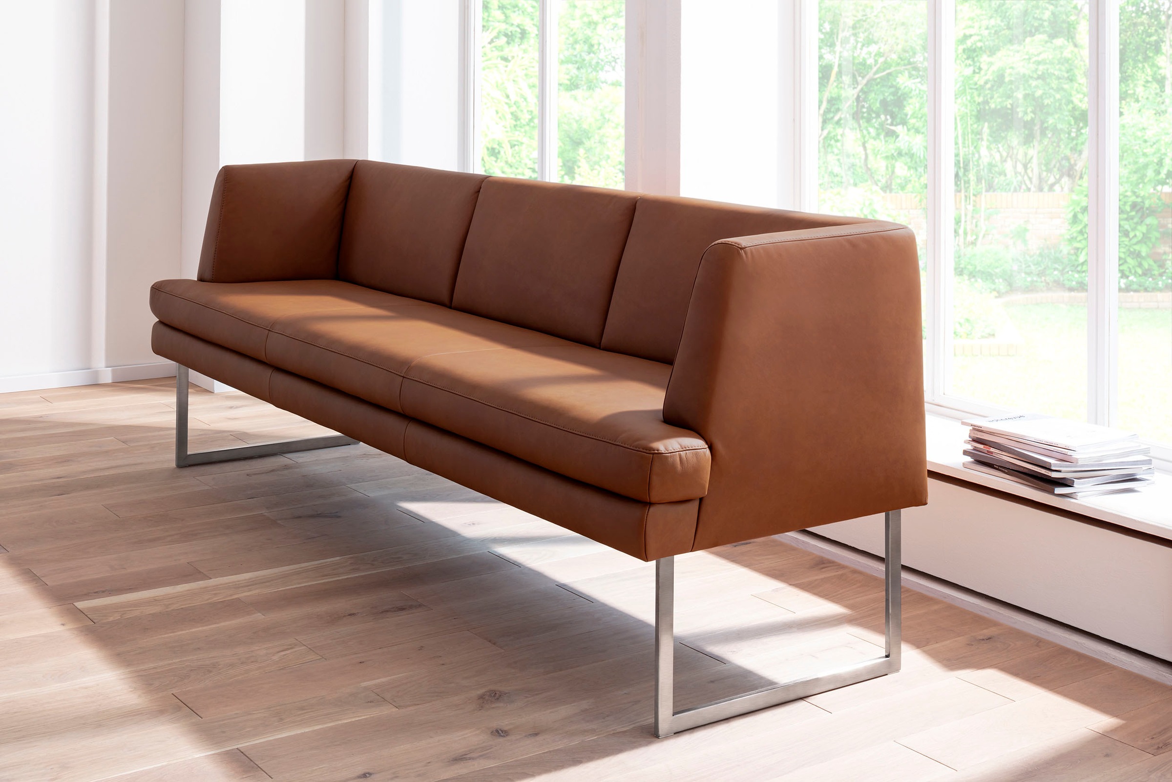 K+W Komfort & Wohnen Polsterbank »Cube« Hammerkissenoptik, 2 Breiten, Hochkantkufe in Edelstahloptik