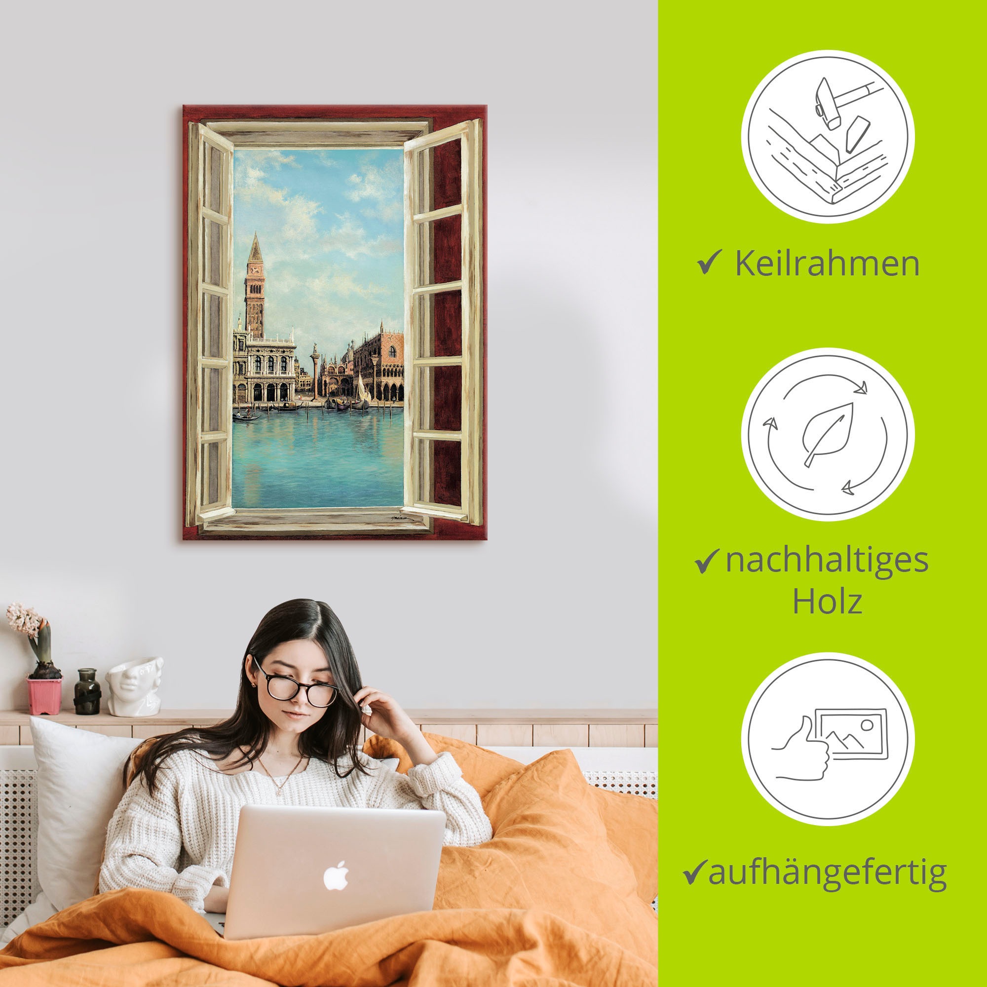 Artland Wandbild »Fenster mit Blick auf Venedig«, Fensterblick, (1 St.), als Leinwandbild, Poster, Wandaufkleber in verschied. Größen