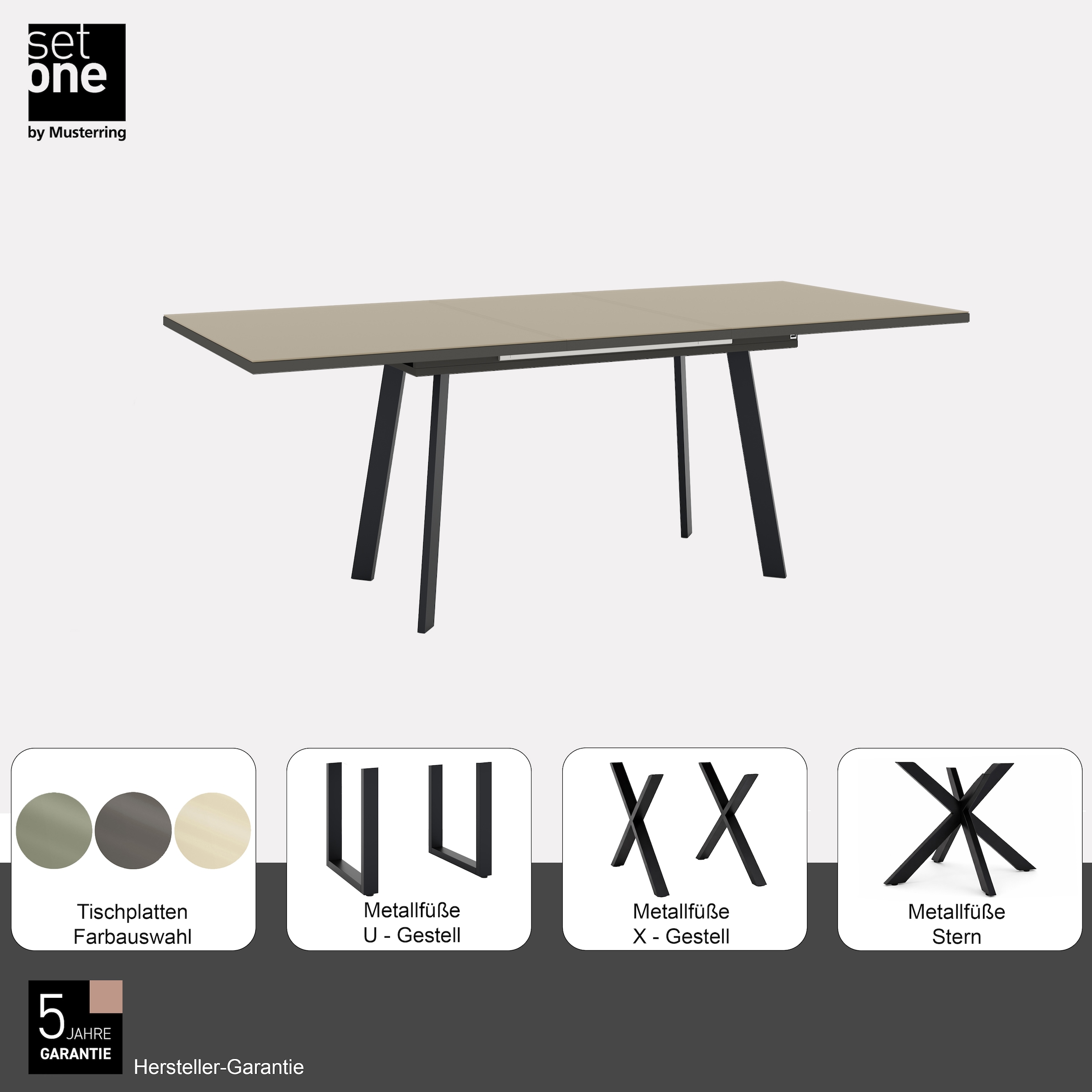 set one by Musterring Esstisch »Reno« 1 Stk. tlg. Mit Vierkantfuß, wählbaren Gestellen und Plattenfarben