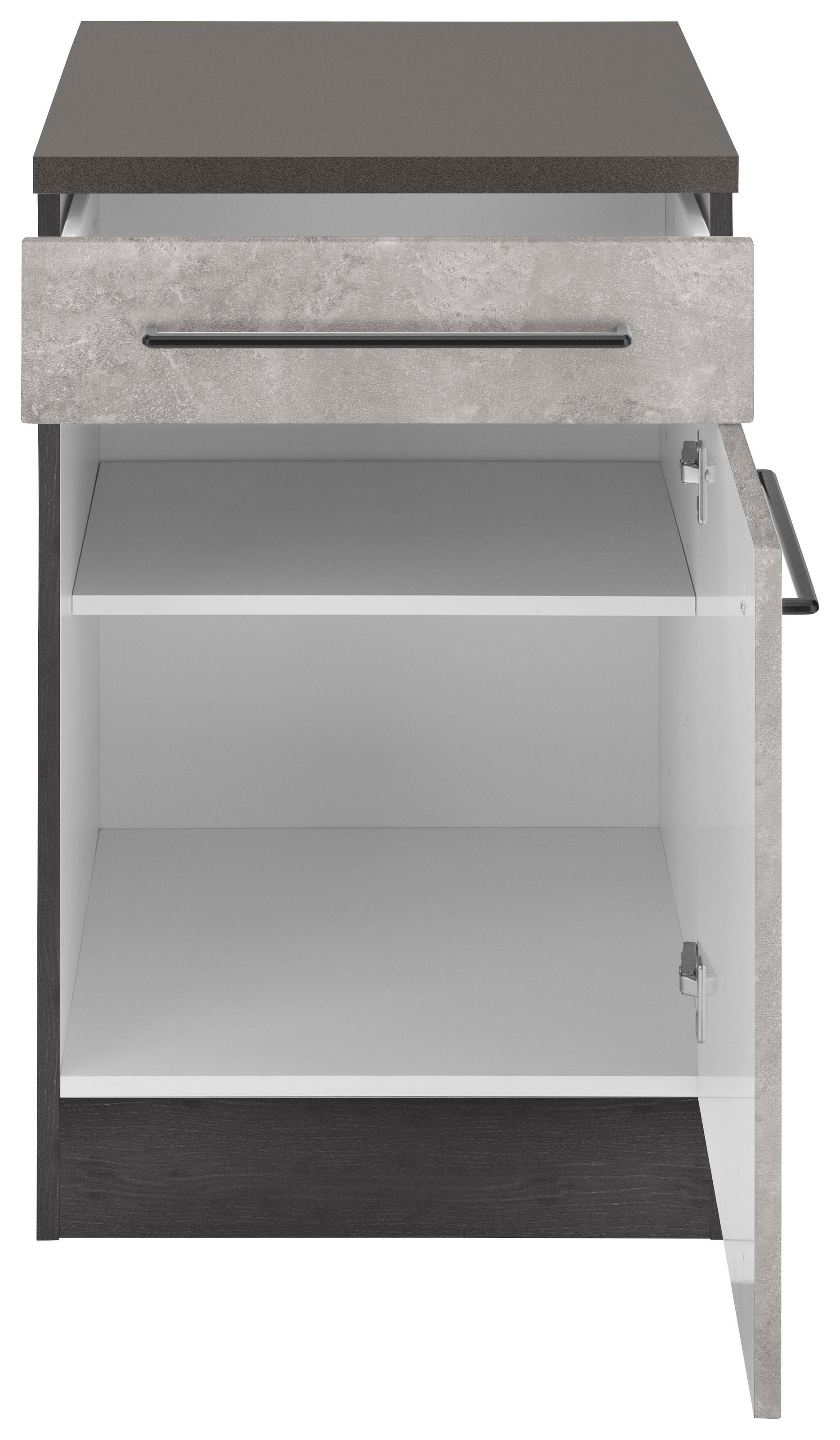 KOCHSTATION Unterschrank »KS-Tulsa«, 50 cm breit, 1 Tür, 1 Schubkasten, schwarzer Metallgriff, MDF Front