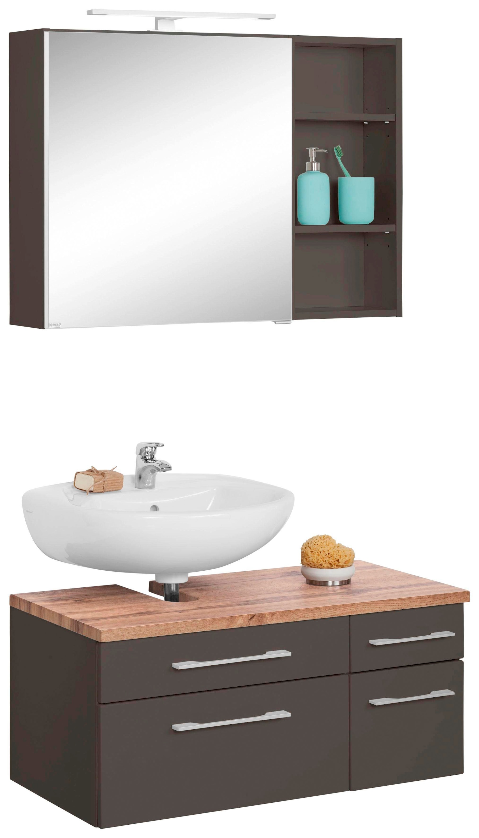 HELD MÖBEL Badmöbel-Set »Davos«, (3 St.), Spiegelschrank, Regal und Waschbeckenunterschrank