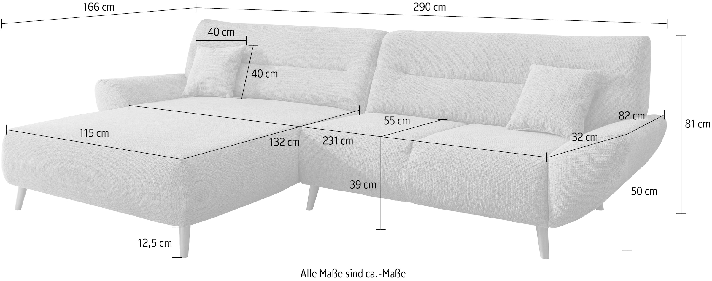 INOSIGN Ecksofa »Drago, elegant und zeitlos, komfortabel, Holzfuß, L-Form«, frei im Raum stellbar, inkl. 2 Zierkissen