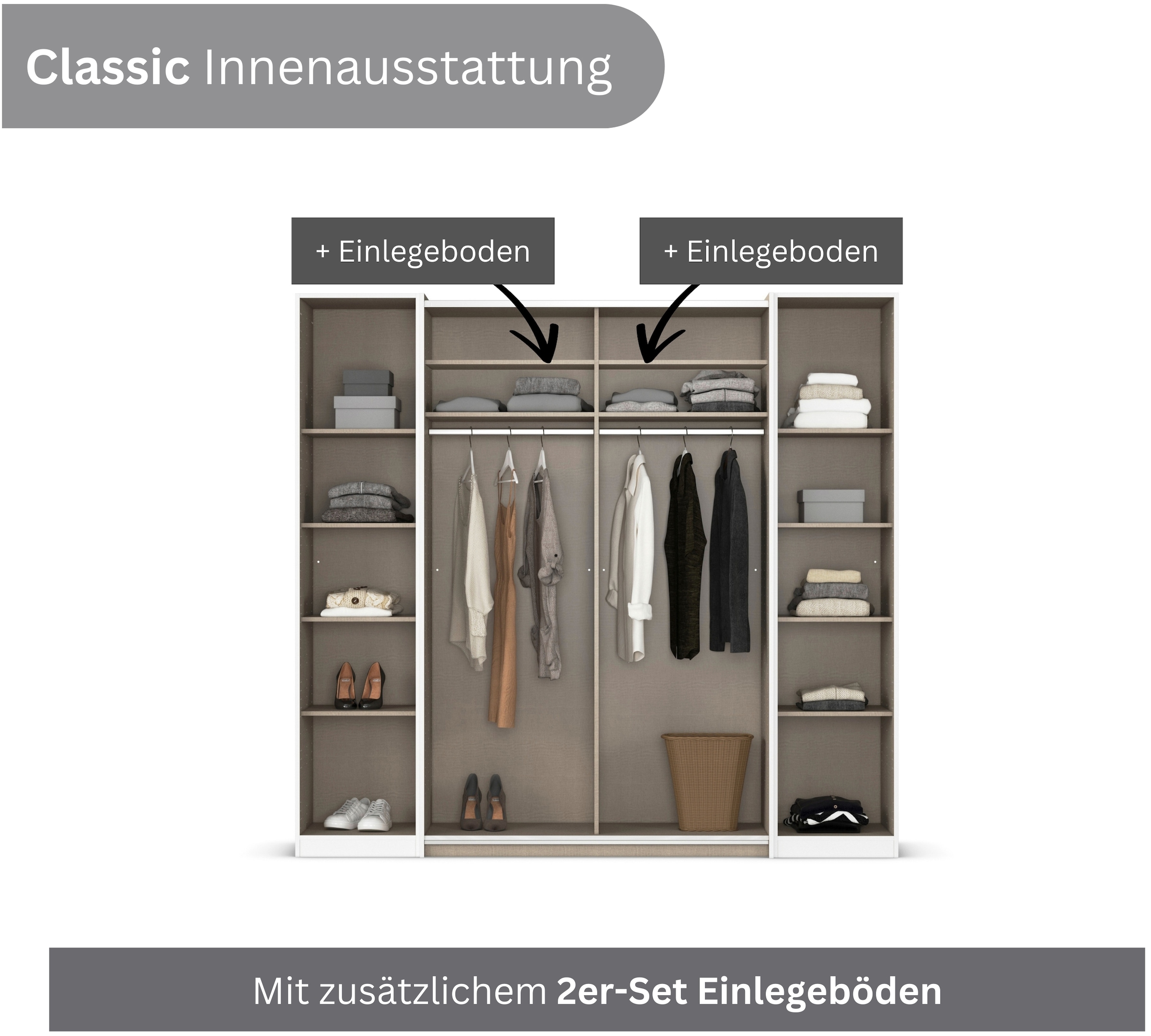 rauch Schwebetürenschrank »Kleiderschrank Drehtürenschrank Schrank Garderobe KRONACH TOPSELLER« in 3 Ausstattungen BASIC/CLASSIC/PREMIUM, Breiten 225/268/311/354 cm,  mit Dreh- und Schwebetüren und vielen Einlegeböden MADE IN GERMANY
