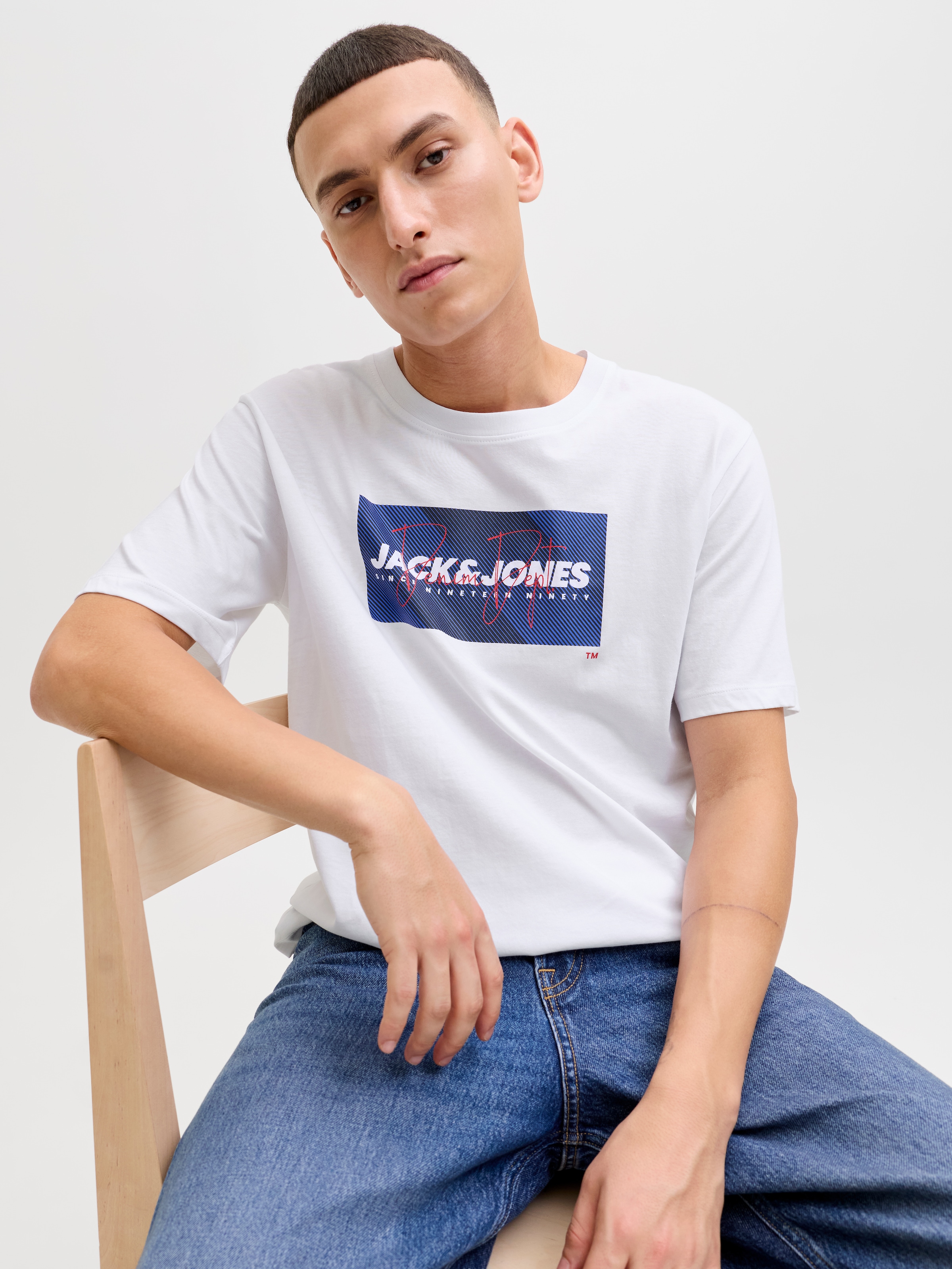 Jack & Jones Rundhalsshirt »JJCOLE PRINT TEE SS CREW NECK«