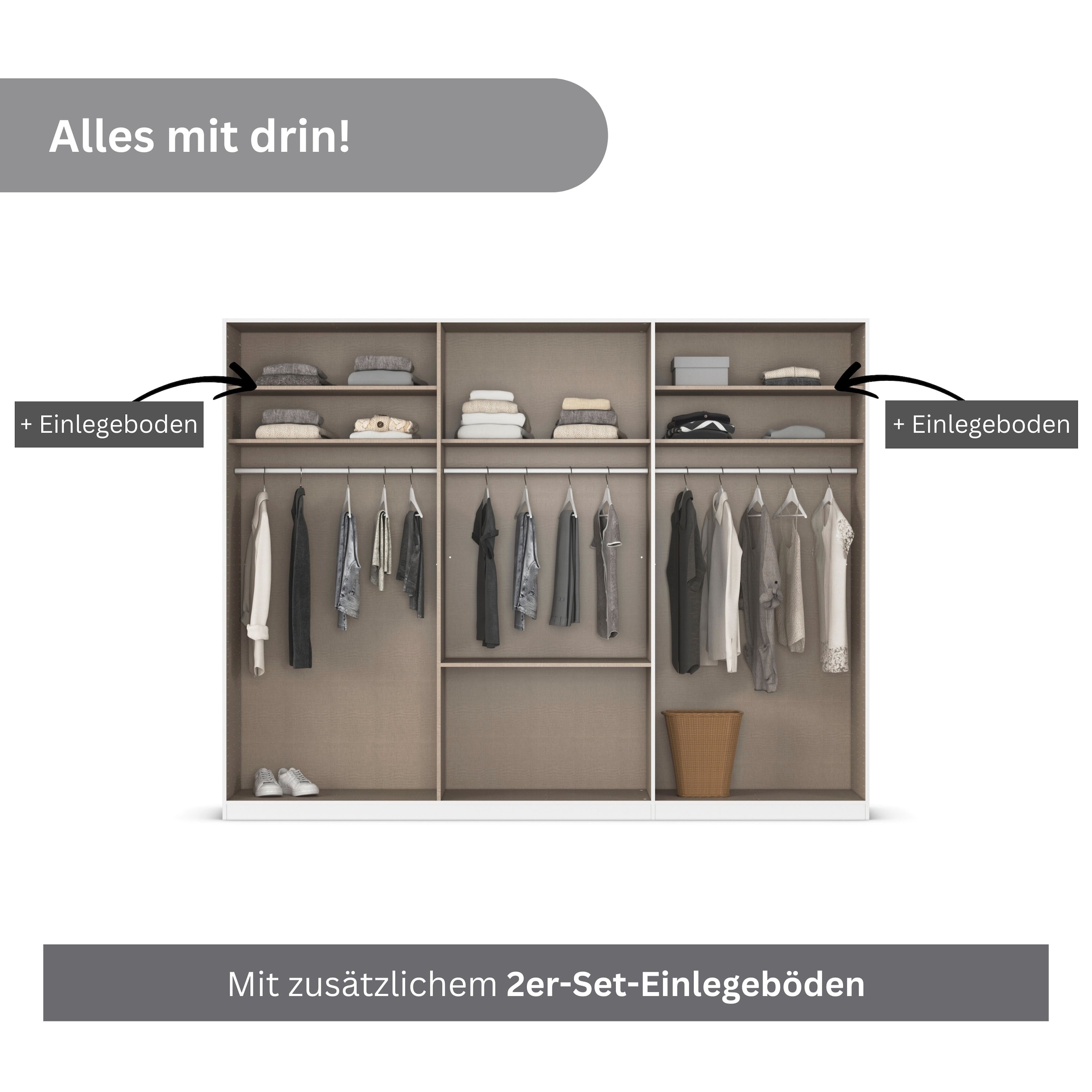 rauch Drehtürenschrank »Kleiderschrank Schrank Garderobe AGORDO mit Dekor- oder Hochglanzfront«, (in zwei Griff-Farben mit Dekor- oder Hochglanzfront), mit Außenschubkästen, in 6 Breiten und 2 Höhen MADE IN GERMANY