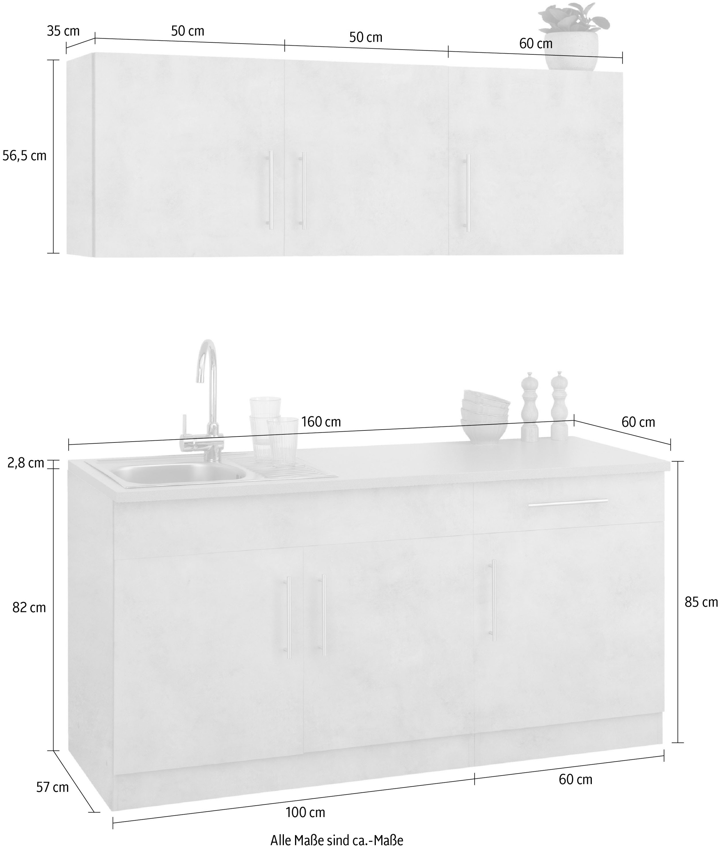 wiho Küchen Pantryküche »Cali«, ohne E-Geräte, Breite 160 cm