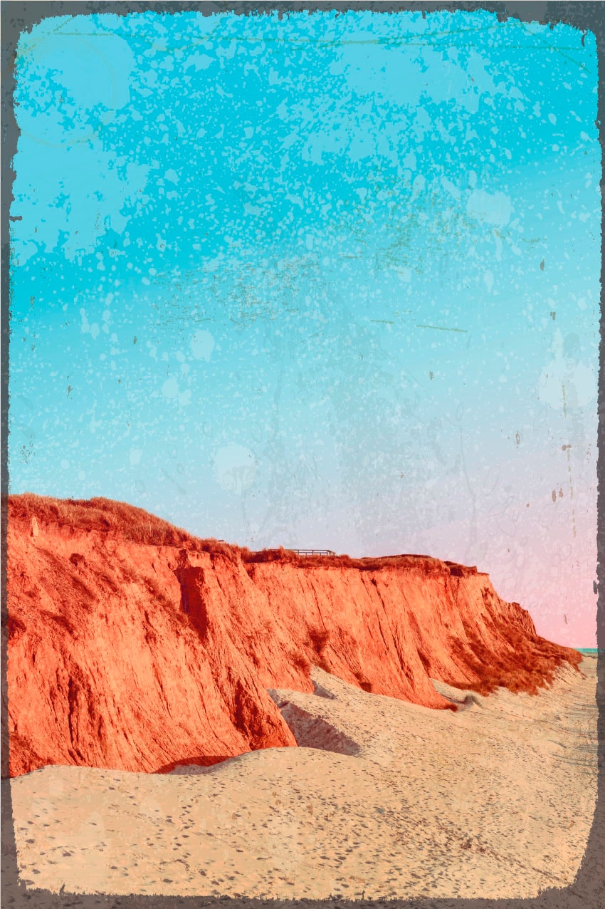 queence Metallbild »Perfect beach«, Schriftzüge-Schriftzug-Küste-Strandbilder-Strand, (1 St.), Stahlschild, Blechschild,Felsen, Sand