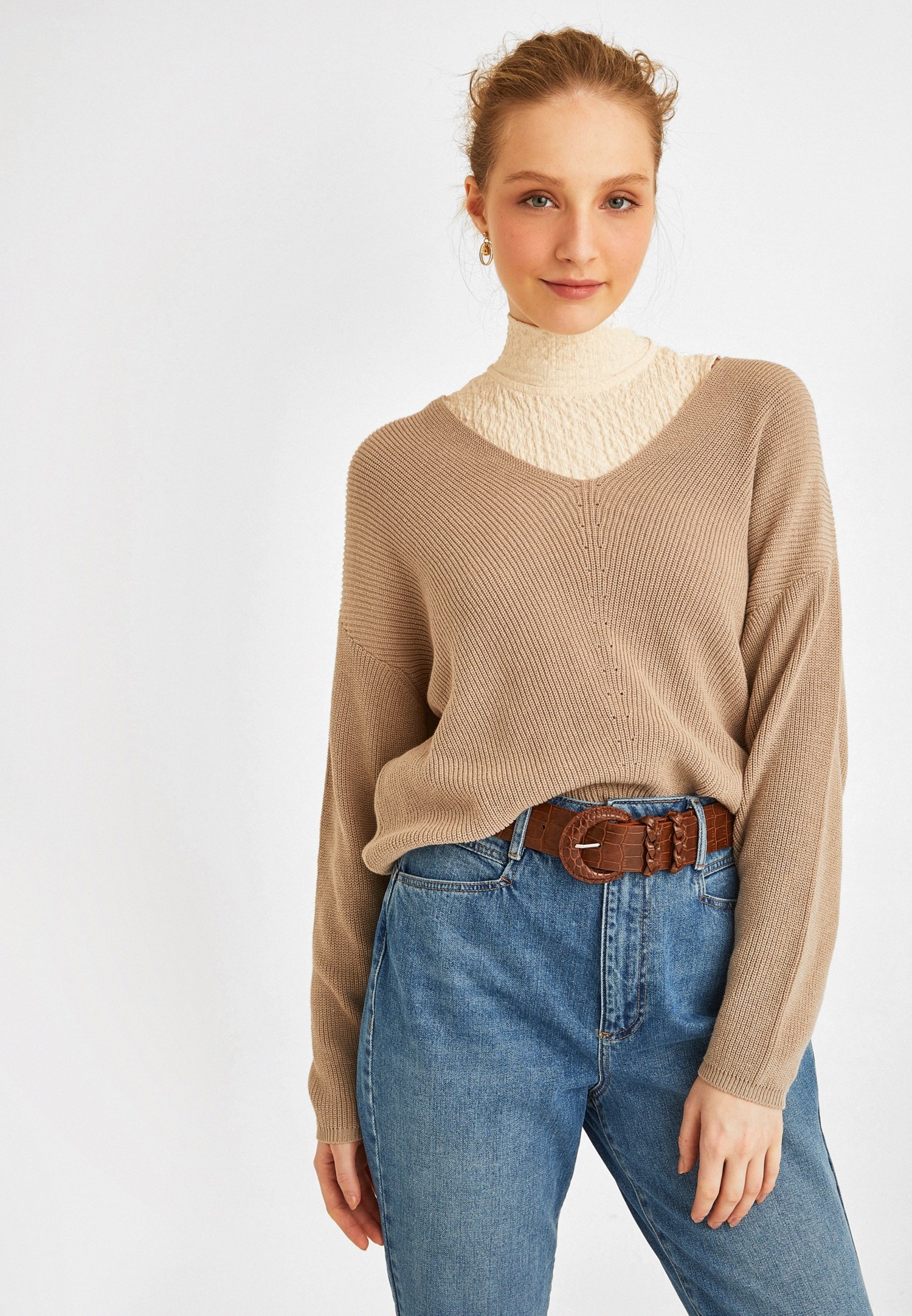 OXXO Strickpullover, mit weitem V-Ausschnitt