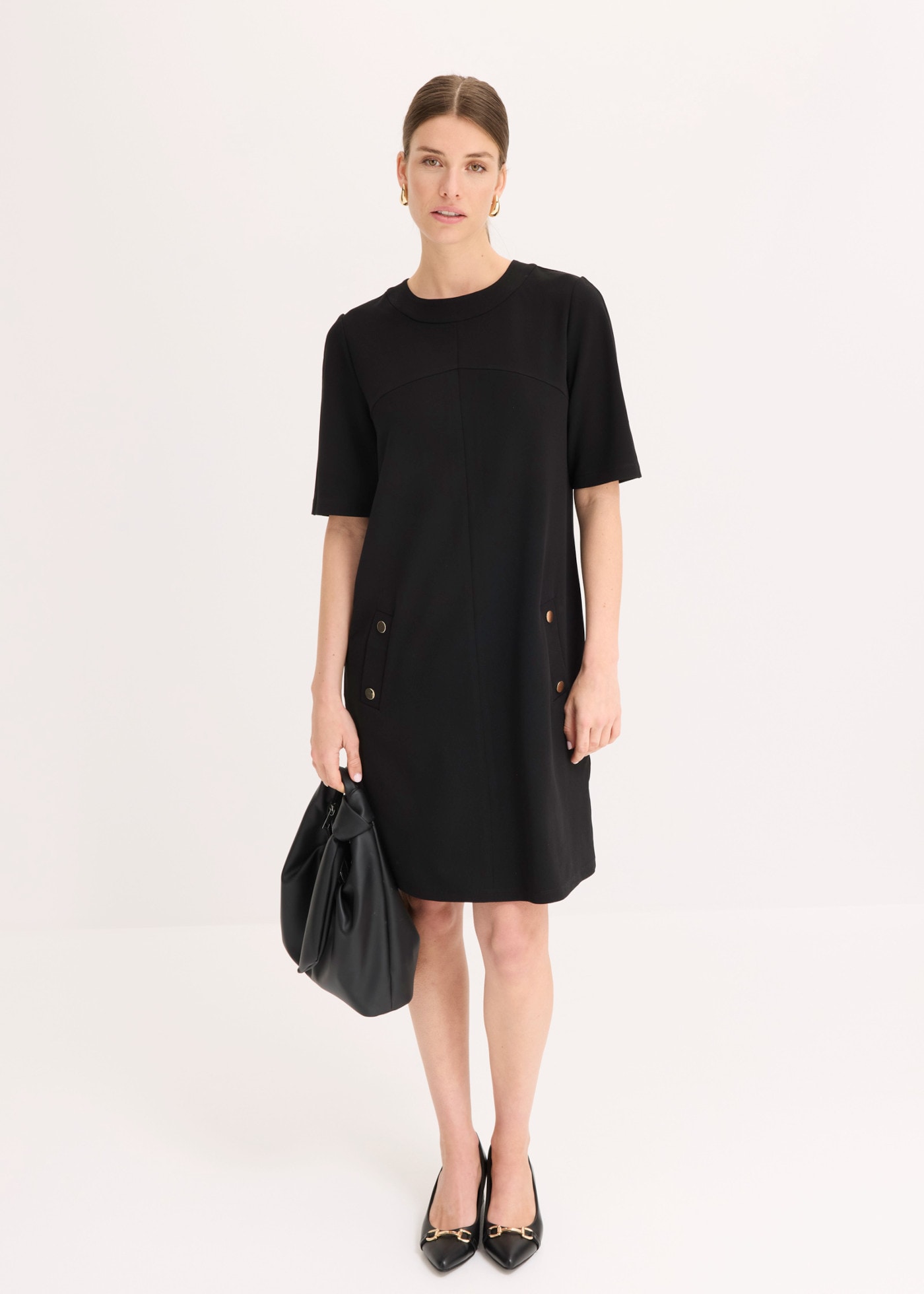 bonprix Midikleid loose fit, Kurzarm-Design, aus Polyester und Elasthan, Midilänge