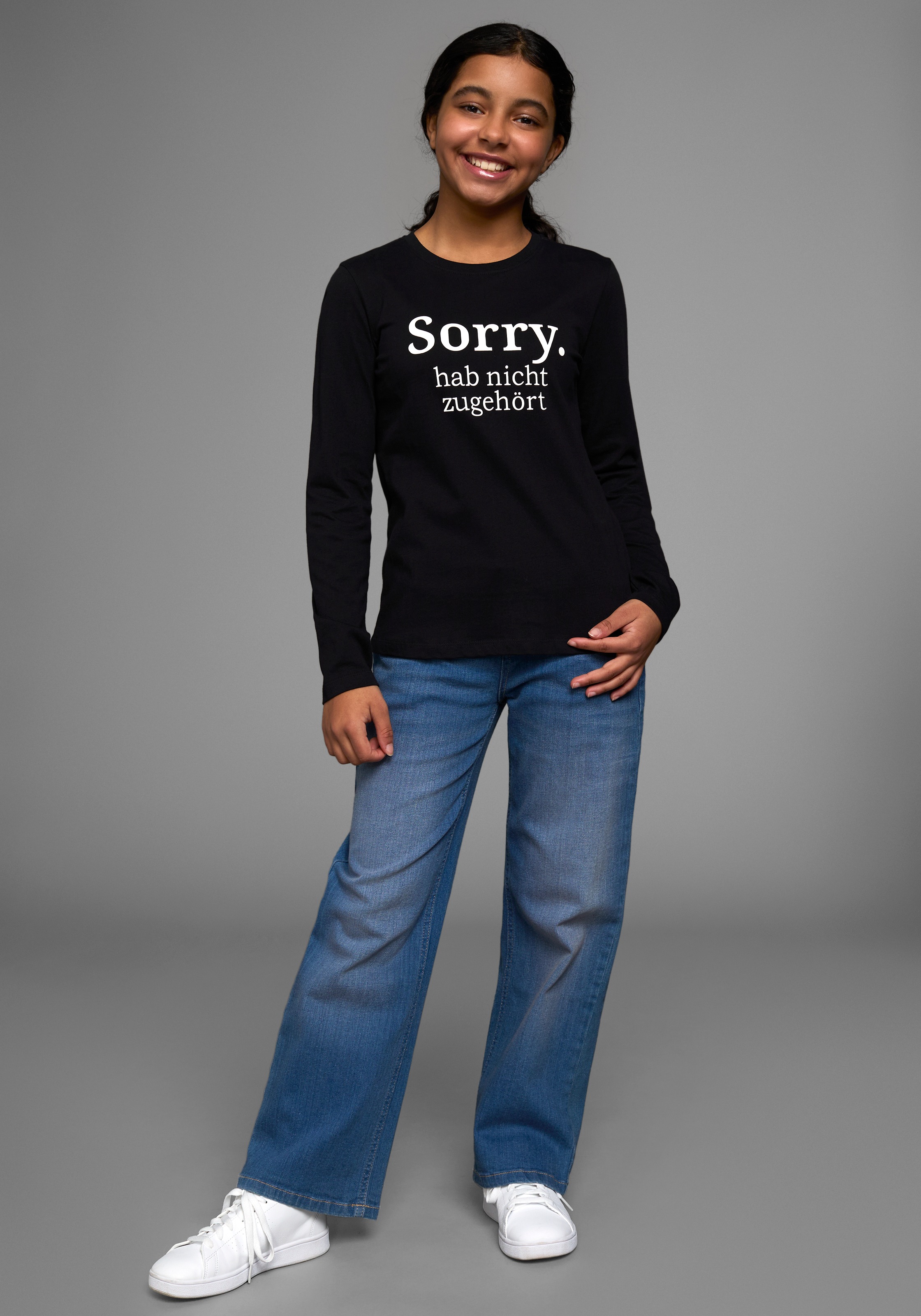 KIDSWORLD Langarmshirt »Sorry. hab nicht zugehört«, Langarm, Basic-Passform, mit peppigem Druck und Statements