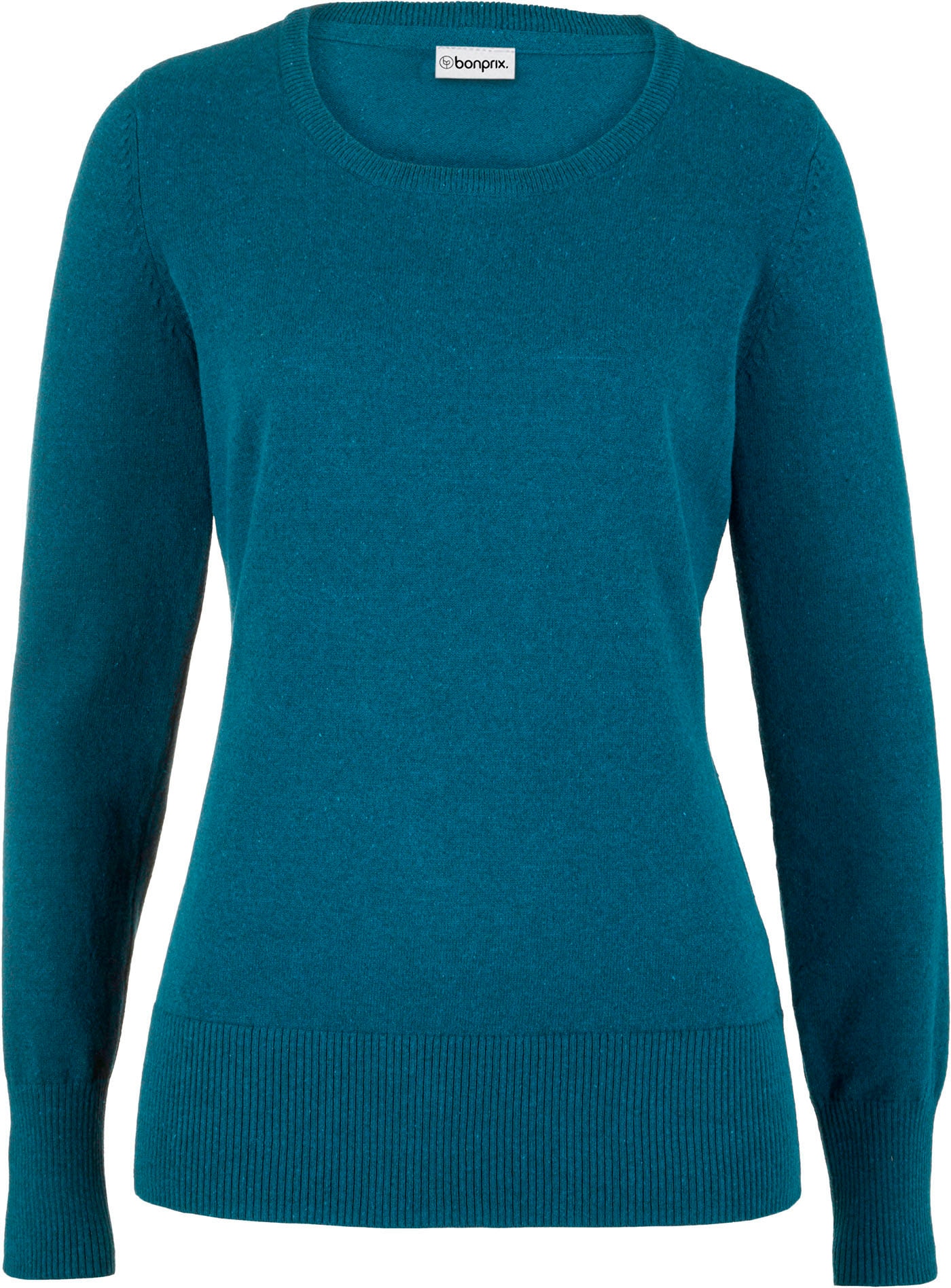 bonprix Strickpullover aus Baumwollmischung, ohne Verschluss und Kragen, Slim Fit Passform
