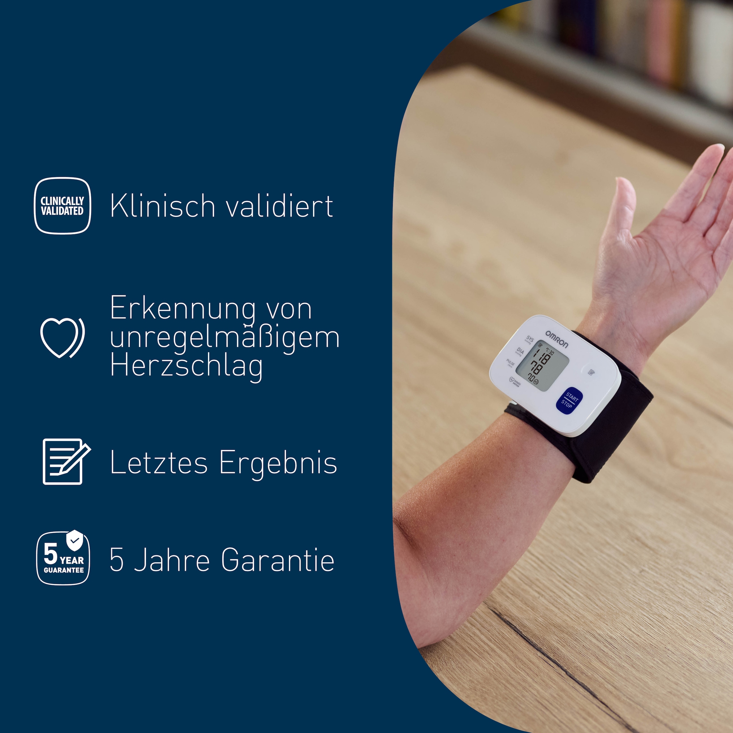 Omron Handgelenk-Blutdruckmessgerät »RS1, klinisch validiert, vorgeformte Manschette 13.5-21.5 cm« für zu Hause und unterwegs