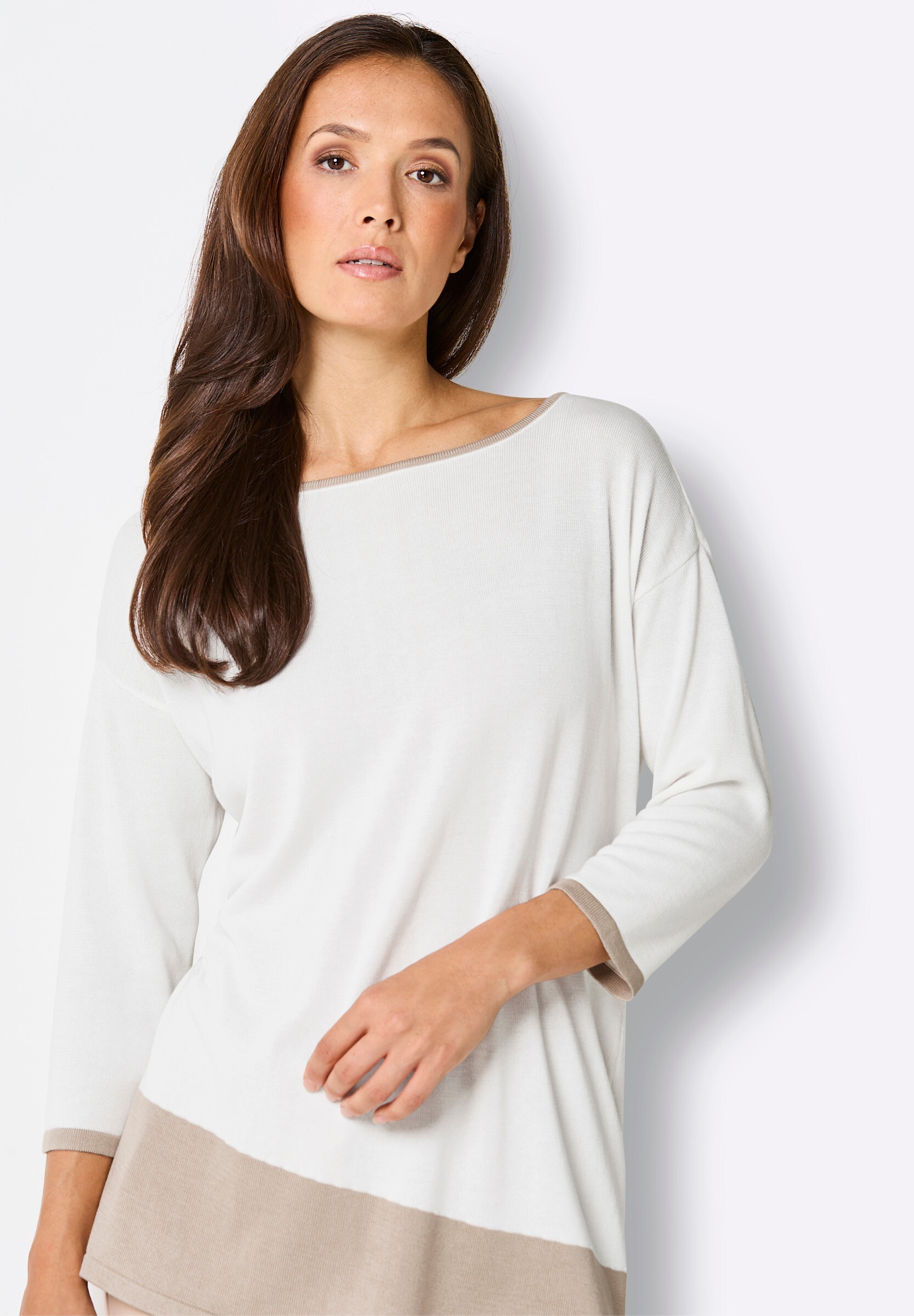 creation L Rundhalspullover »Modal-Baumwoll-Longpullover Longpullover mit U-Boot-Ausschnitt«