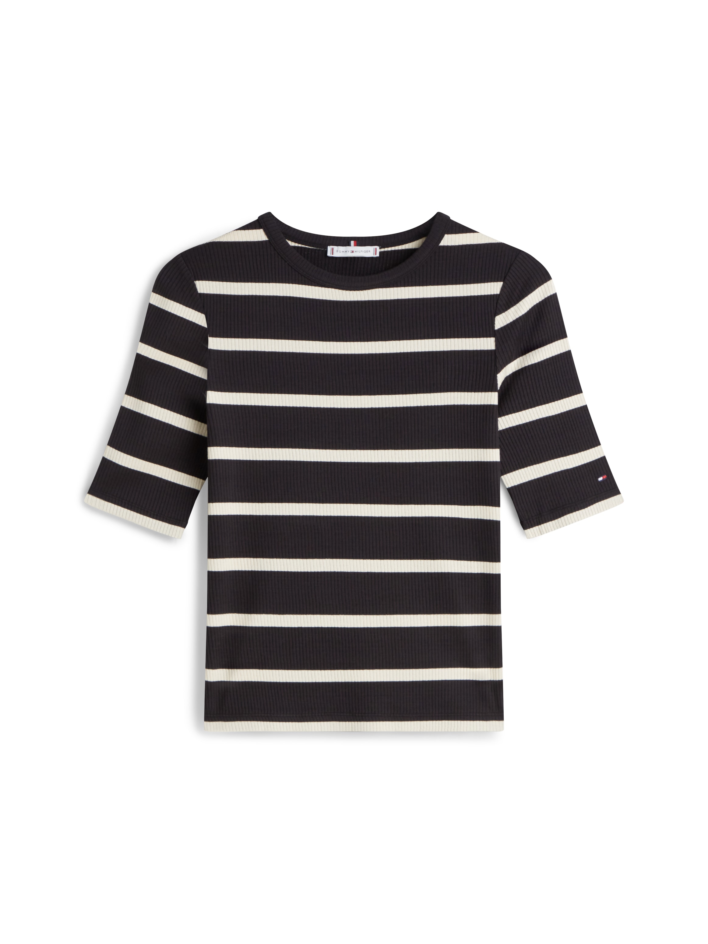 Tommy Hilfiger Kurzarmshirt »SLIM 5X2 RIB C-NK 1/2 SLV mit Rundhals und Rippstruktur« unifarben, casual, slim fit, Viskosemix, Rundhals