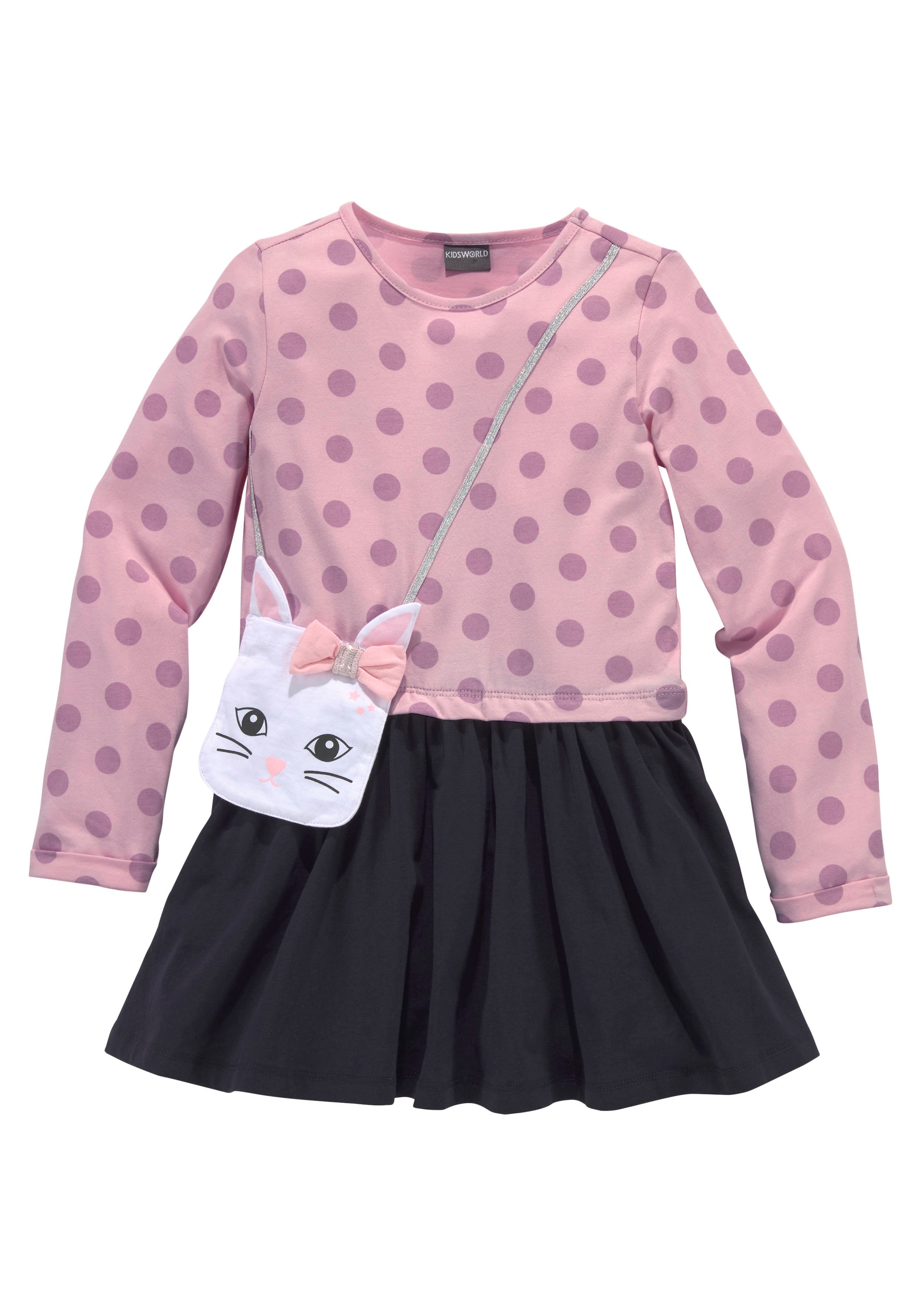 appliziertem kaufen Tasche Jerseykleid, Glitzerband bei KIDSWORLD OTTO mit und kleiner