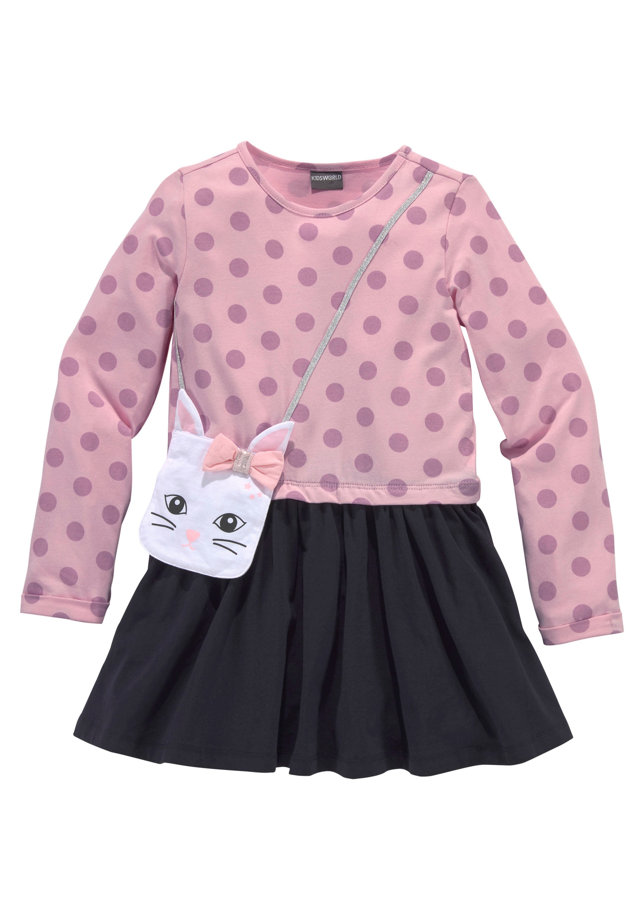 KIDSWORLD Jerseykleid, mit appliziertem Glitzerband und kleiner Tasche