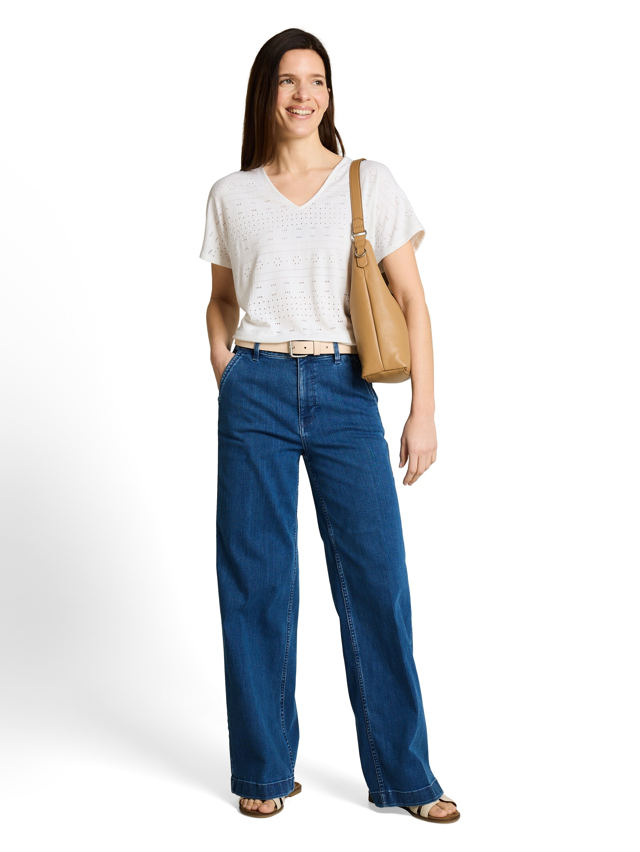 TOM TAILOR V-Shirt im Loch/Häkel-Design