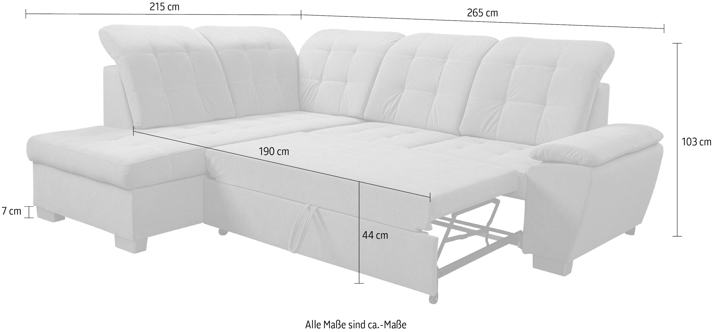 WERK2 Ecksofa »Bonny inkl. Kopfteilverstellung, Bettfunktion, Stauraum, Breite 265cm« Komfortwunder mit Schlaffunktion, verstellbarem Kopfteil & Stauraum.