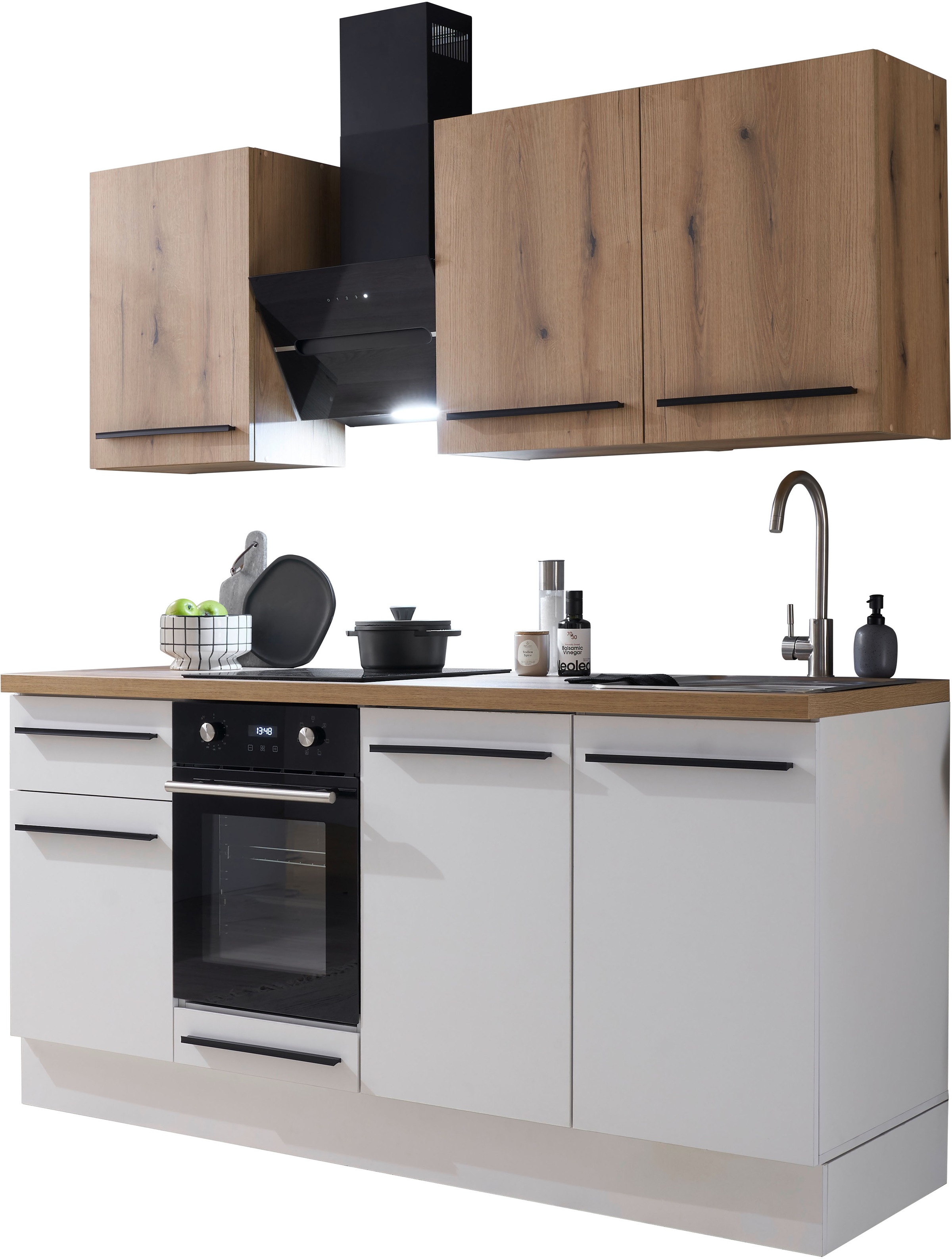 BASIC by Balculina Pantryküche »Torcello BxHxT 180x210x60 cm« Breite 180cm, wahlweise mit E-Geräten, Softclose-Funktion