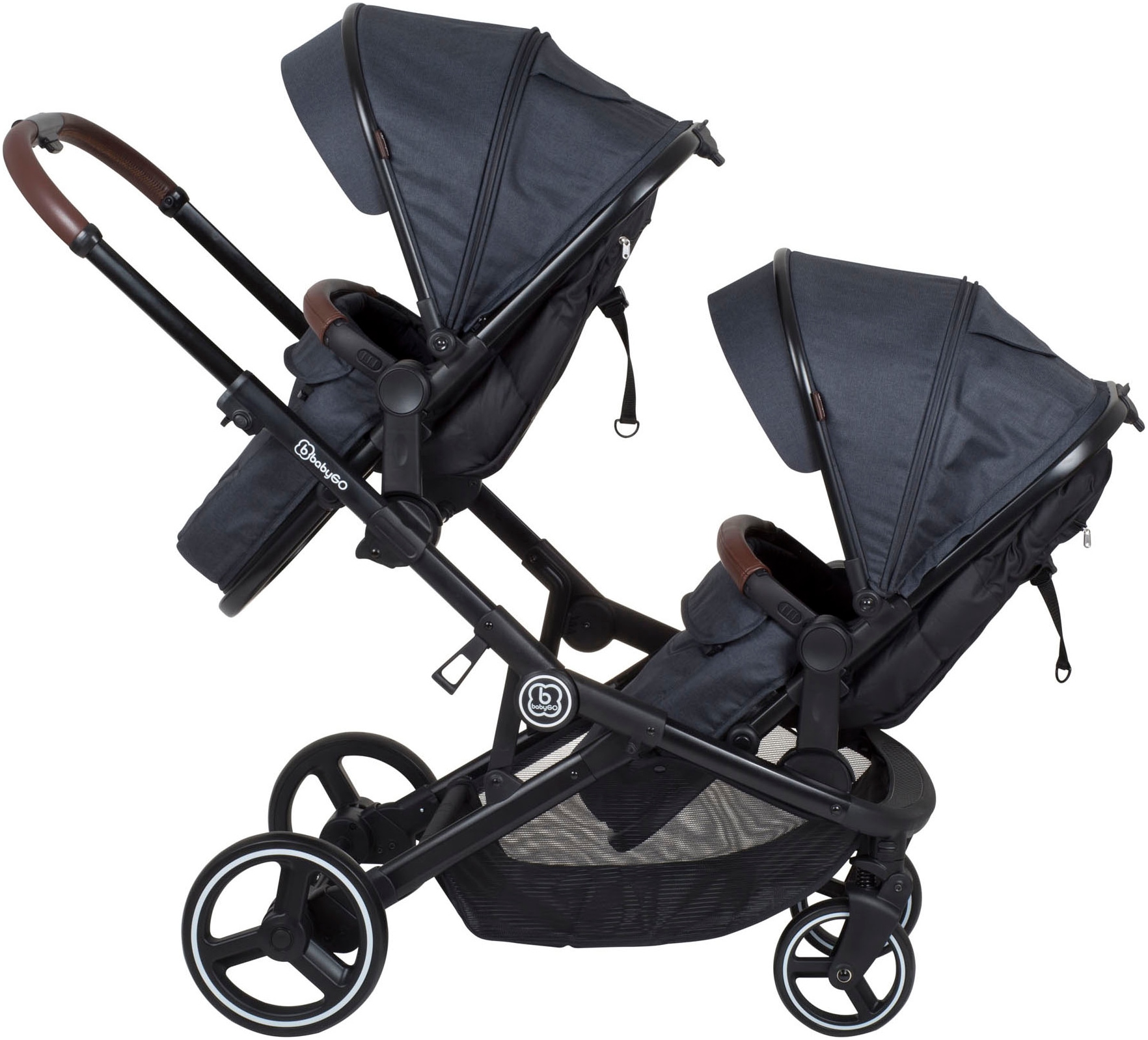 BabyGo Zwillings-Kombikinderwagen »Twinner Set, Grey melange«, 30 kg, inkl. 2 Regenhauben, Wickeltasche