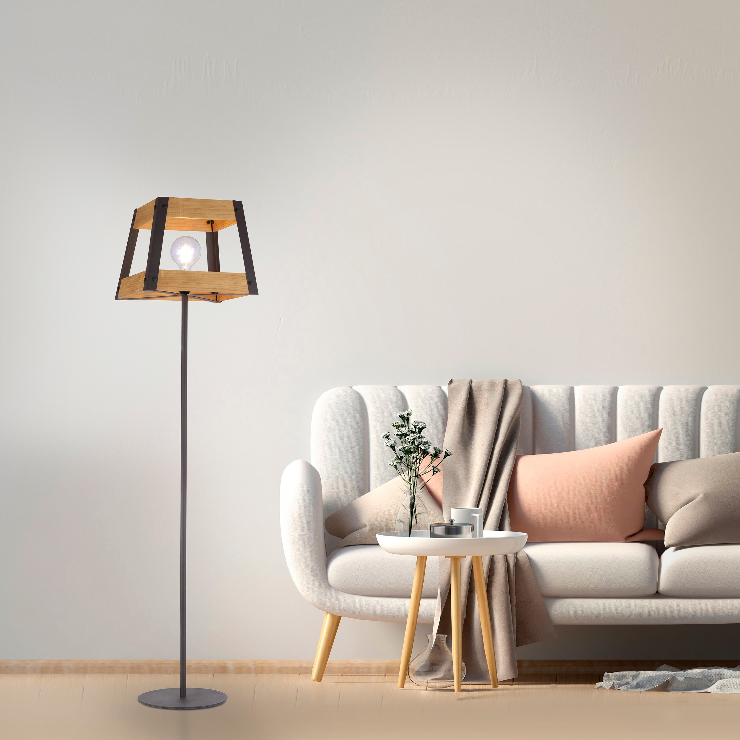 JUST LIGHT Stehlampe »CRATE«, 1 flammig, Leuchtmittel E27 | ohne Leuchtmittel, Schalter, Schnurschalter