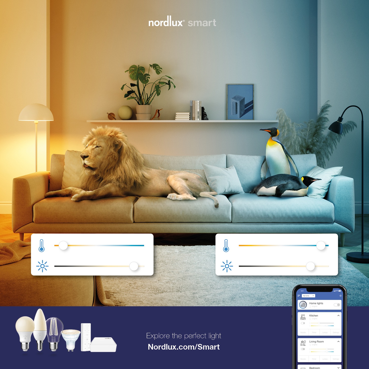 Nordlux LED-Leuchtmittel »Smartlight«, E27, 3 St., Farbwechsler, Smart Home Steuerbar, Lichtstärke, Lichtfarbe, mit Wifi oder Bluetooth