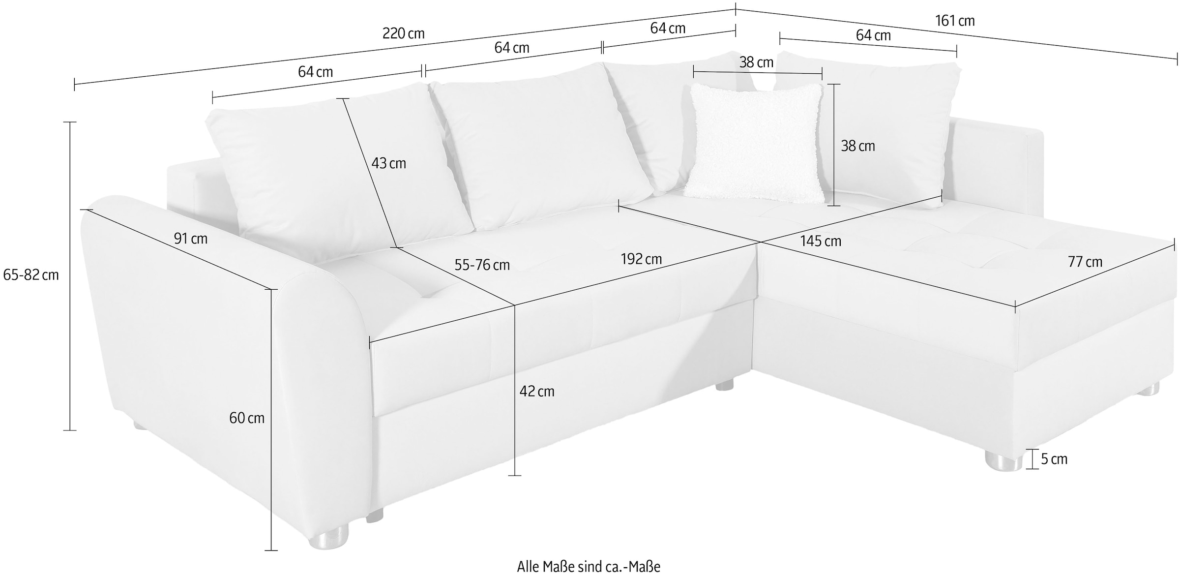 COLLECTION AB Ecksofa »JANA«, Ecksofa,Bettfunktion,Bettkasten,Bonnelfederkern,Rückenkissen