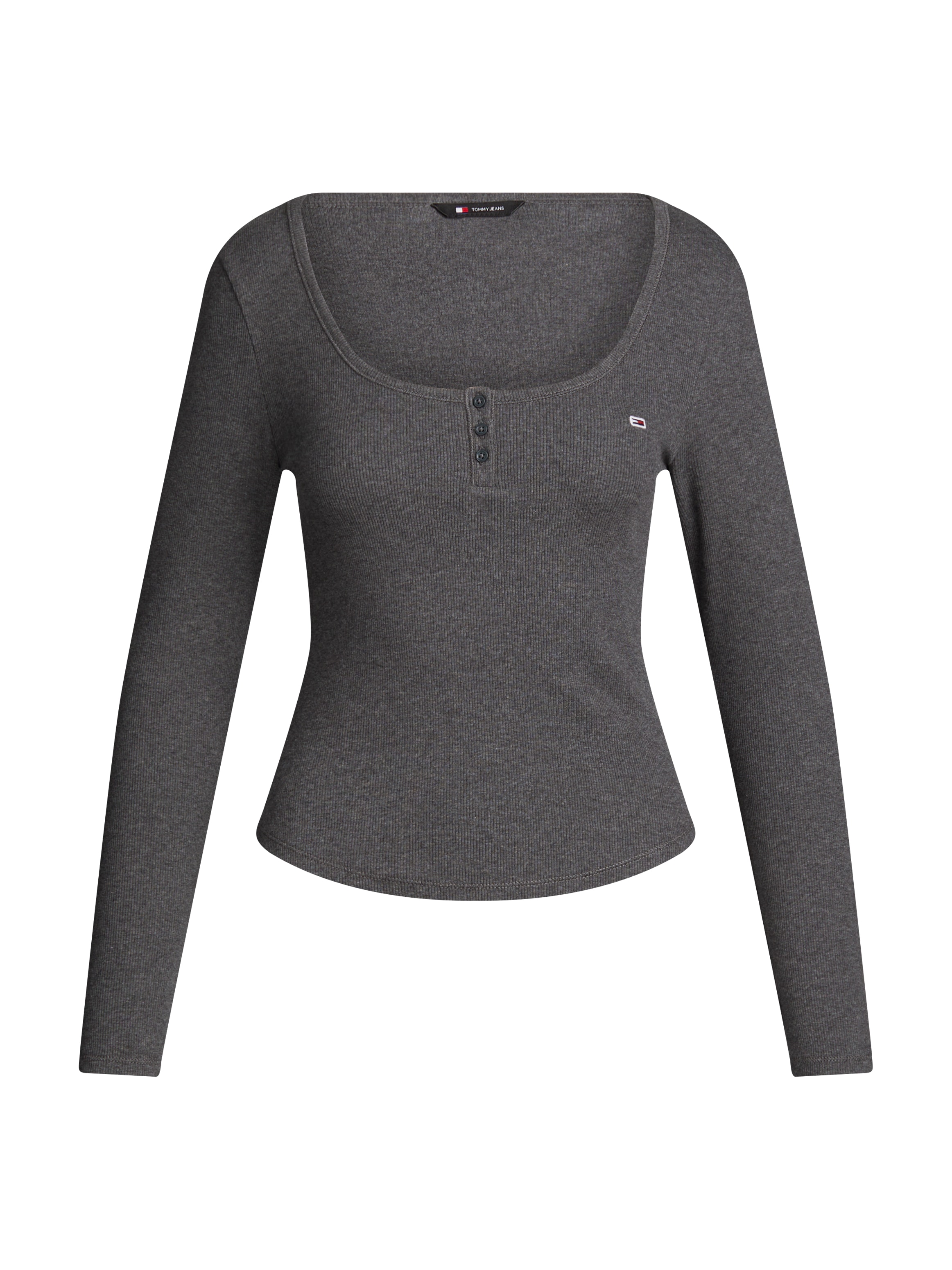 Tommy Jeans Curve Henleyshirt »TJW MELANGE HENLEY LS EXT«, mit tiefem Rundhals, Knopfleiste, Langarm, Logo-Flag