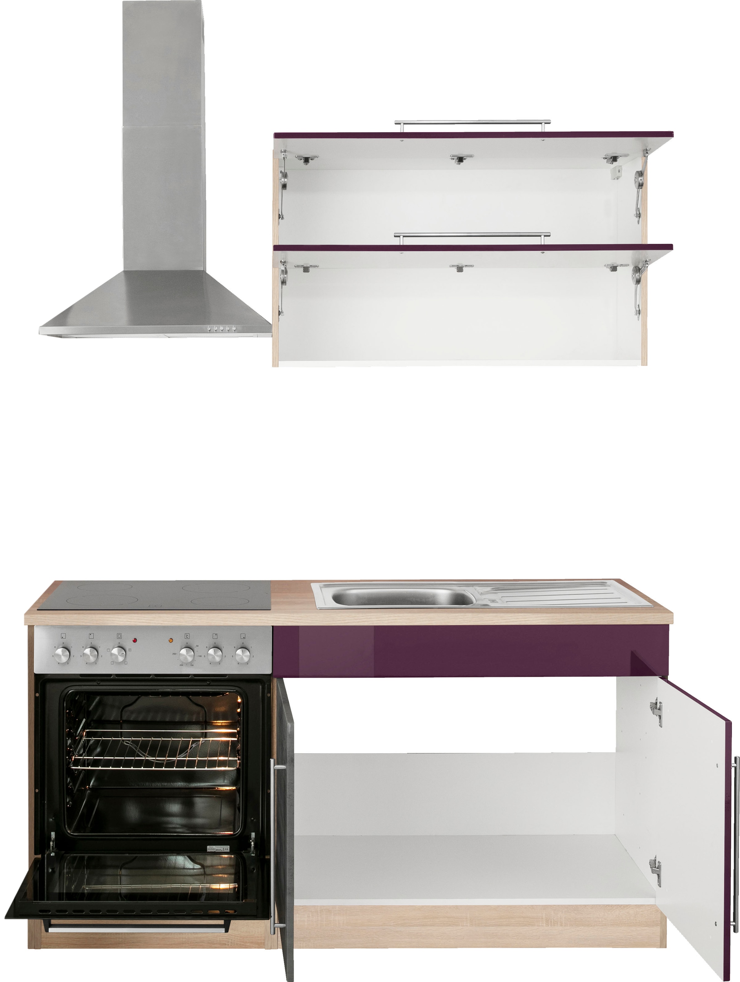 KOCHSTATION Küchenzeile »KS-Samos« Breite 160 cm, wahlweise mit E-Geräten und Glaskeramikkochfeld