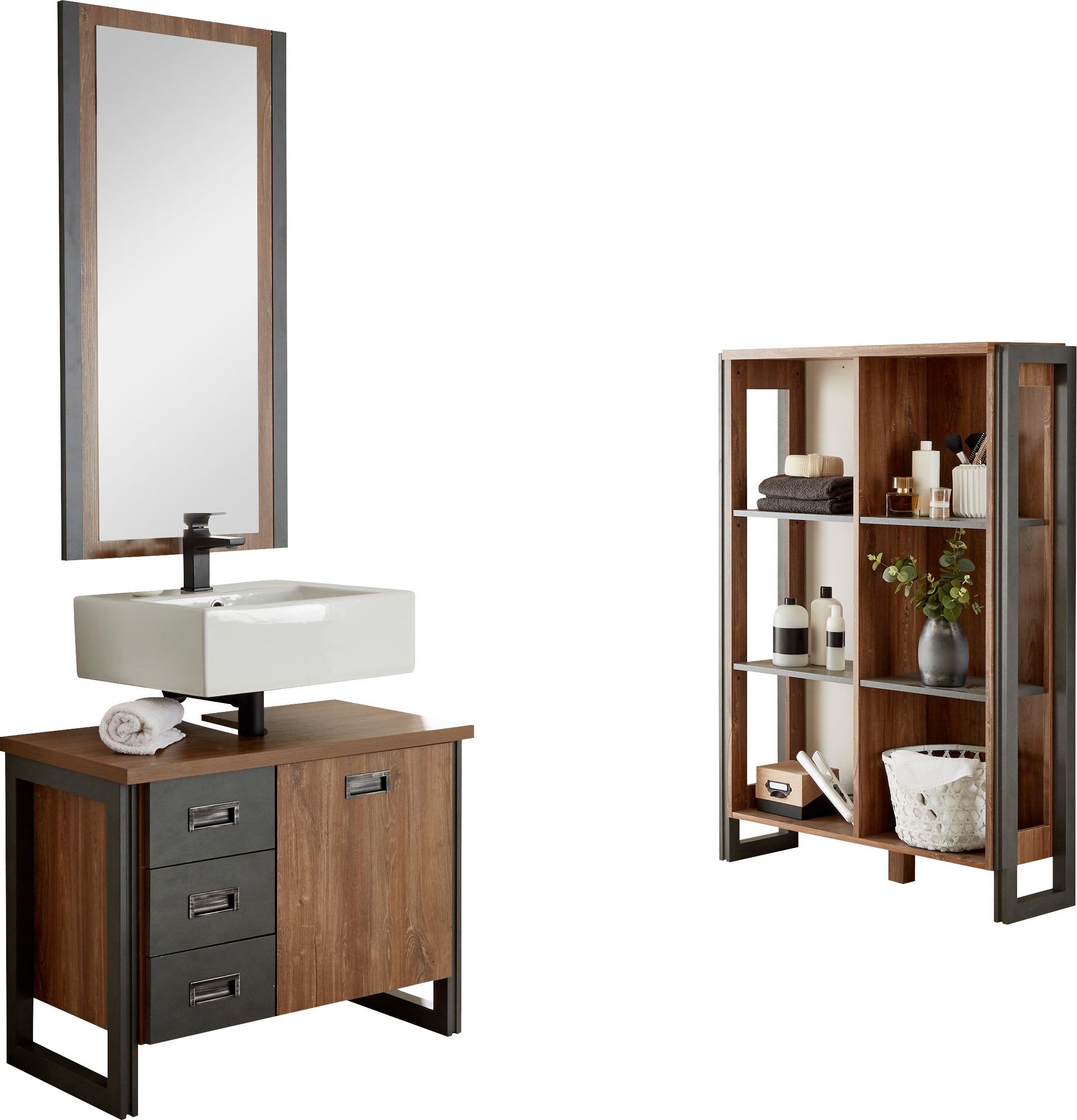 Home Affaire Badmöbel-Set »Detroit, Bad im Industrialdesign, 3-teiliges Badezimmer« Set, 3 Stk. tlg. in gelb