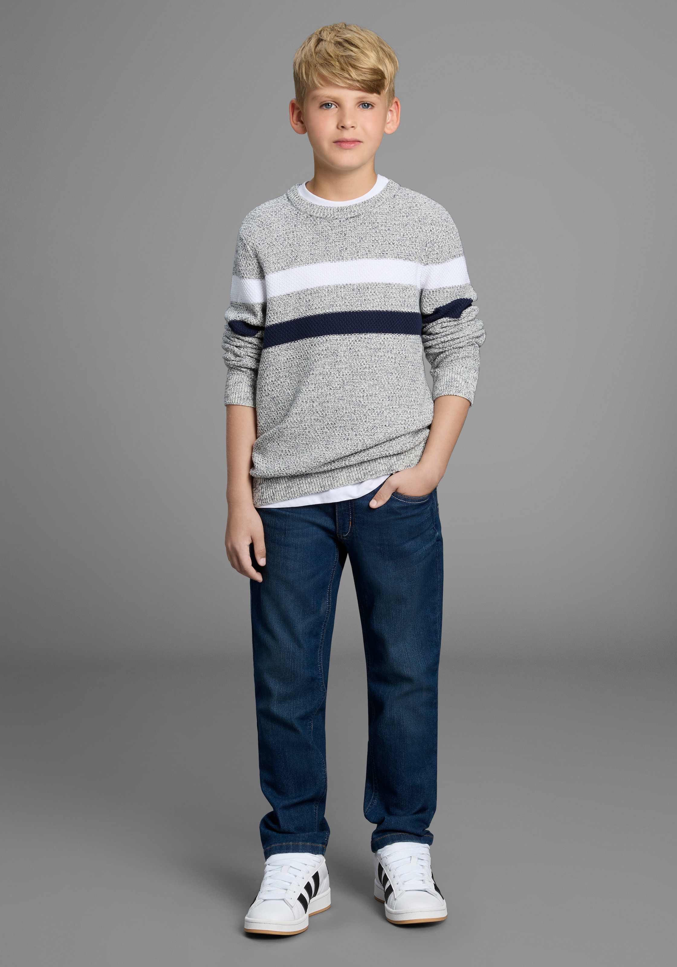 Bruno Banani Strickpullover »Ringelpullover in modischer Strickstruktur« NEU: BRUNO BANANI für TEENS! Pullover in Melangeware