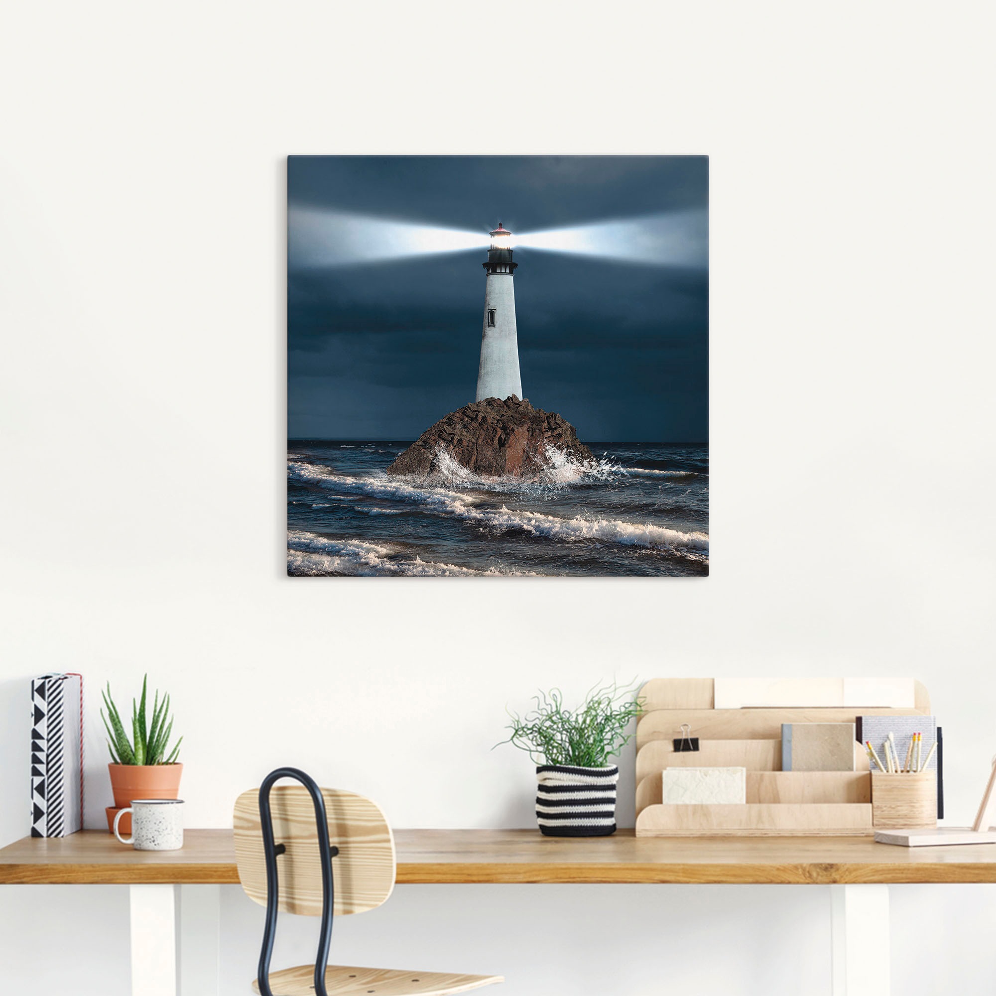 Artland Leinwandbild »Bild von Leuchtturm mit Lichtstrahl« Gebäude 1 Stk. tlg. auf Holzrahmen gespannt