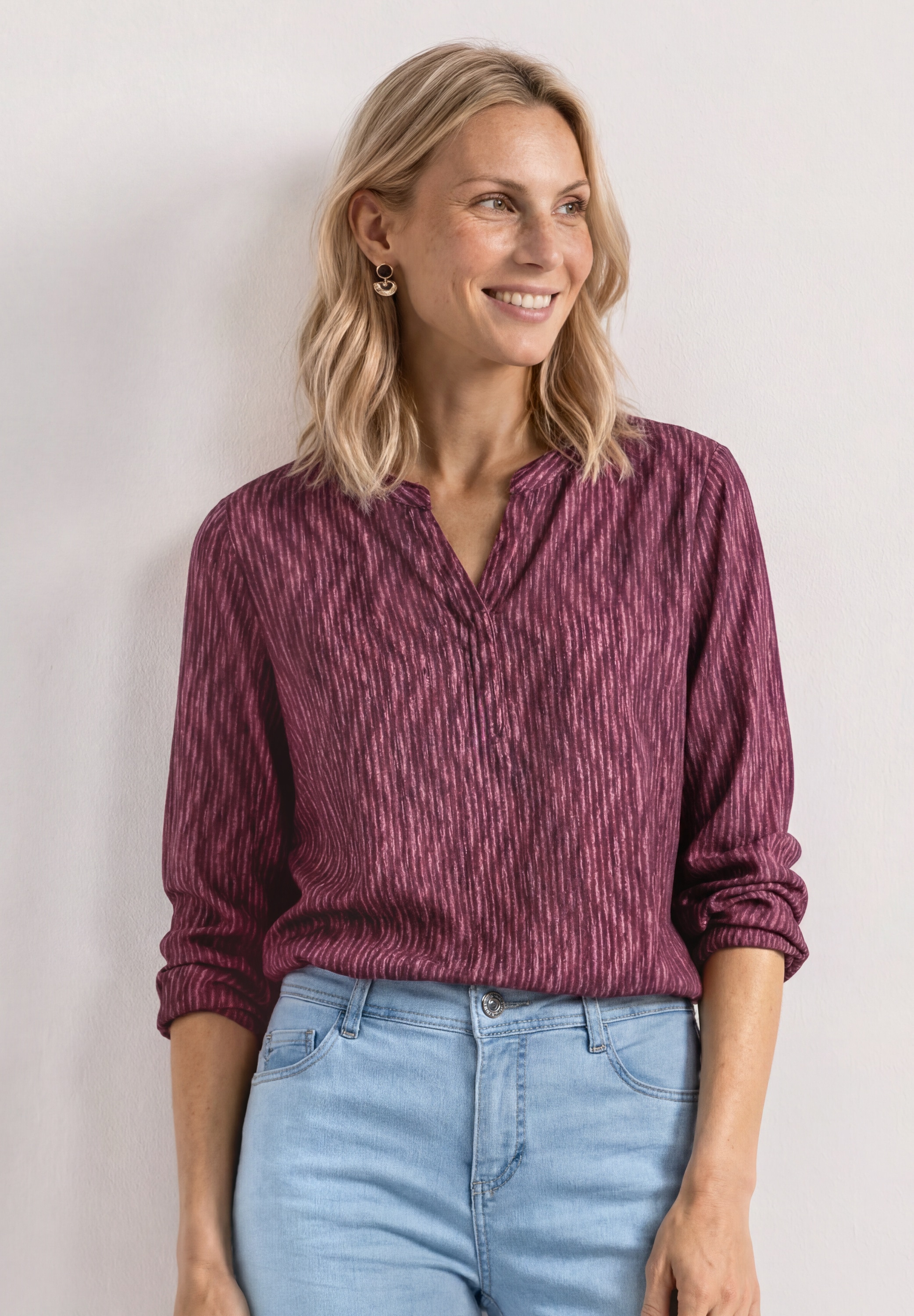 STREET ONE 3/4-Arm-Shirt Sommershirt mit Split Neck und Print
