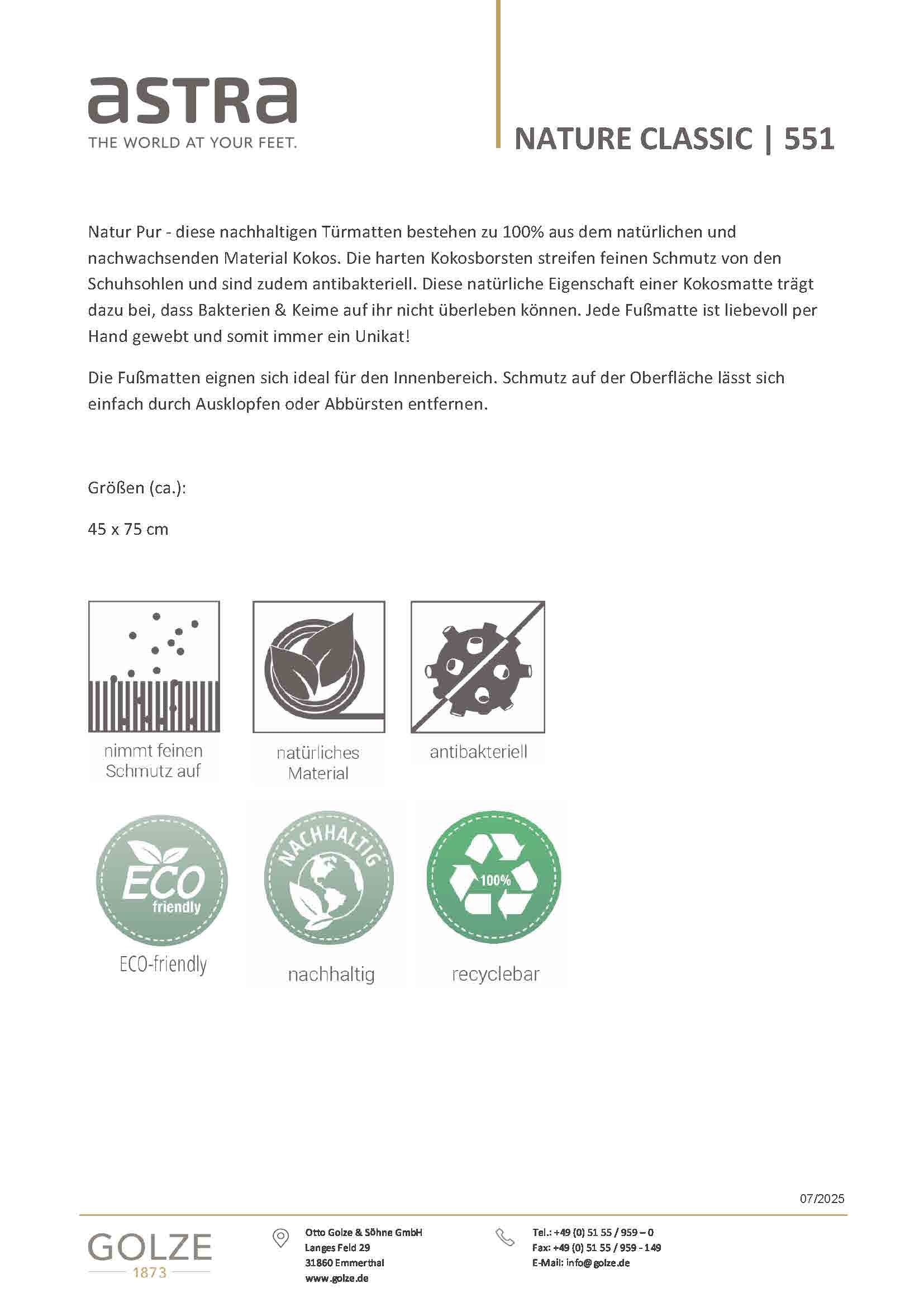 ASTRA Fußmatte »NatureClassic2« rechteckig 28 mm Höhe Türmatte, Kokos, Handarbeit, Unikat, rutschfest