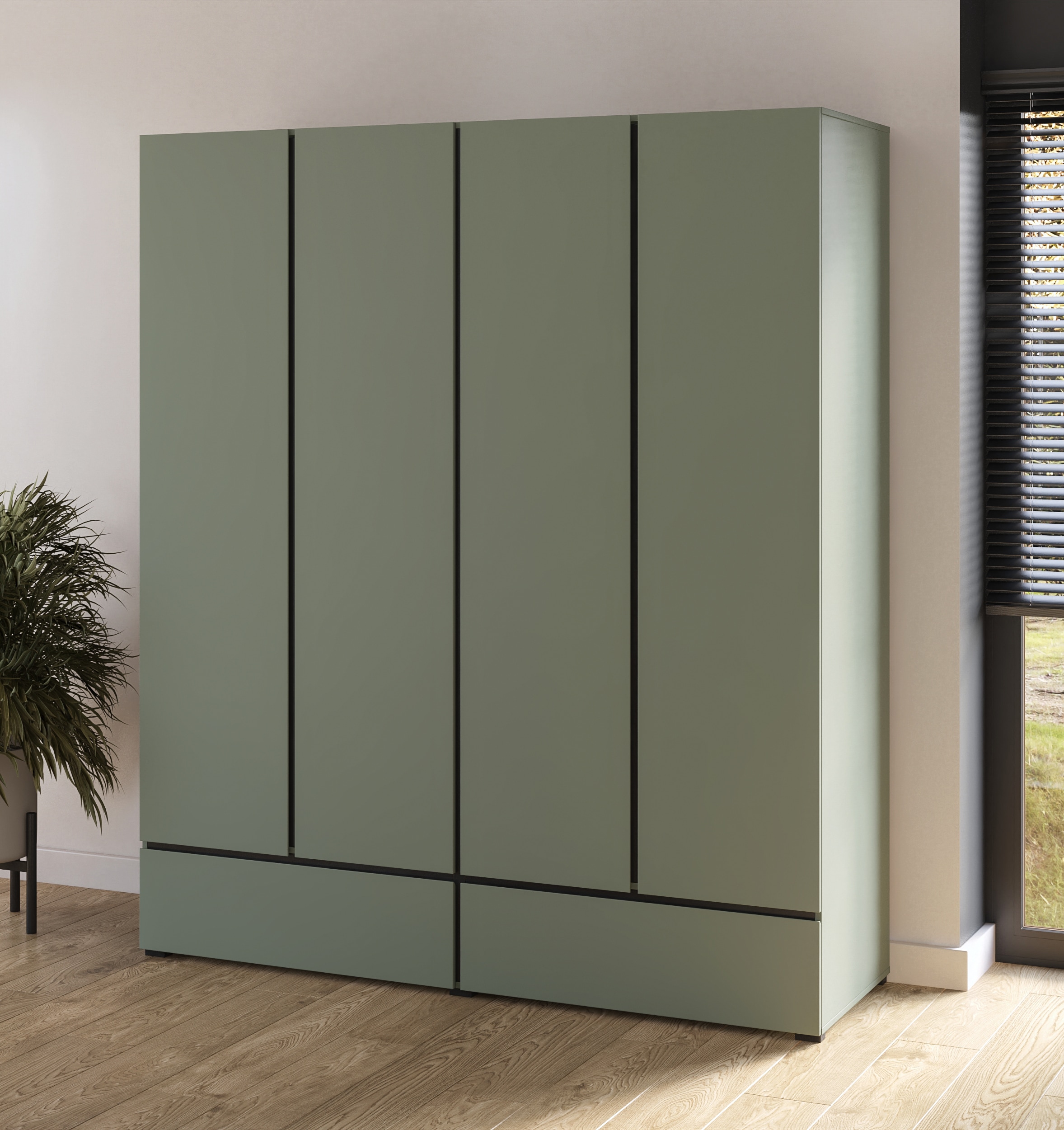 Home affaire Drehtürenschrank »Cross, moderner griffloser Kleiderschrank«, Wäscheschrank mit Schublade, Garderobe, Türen