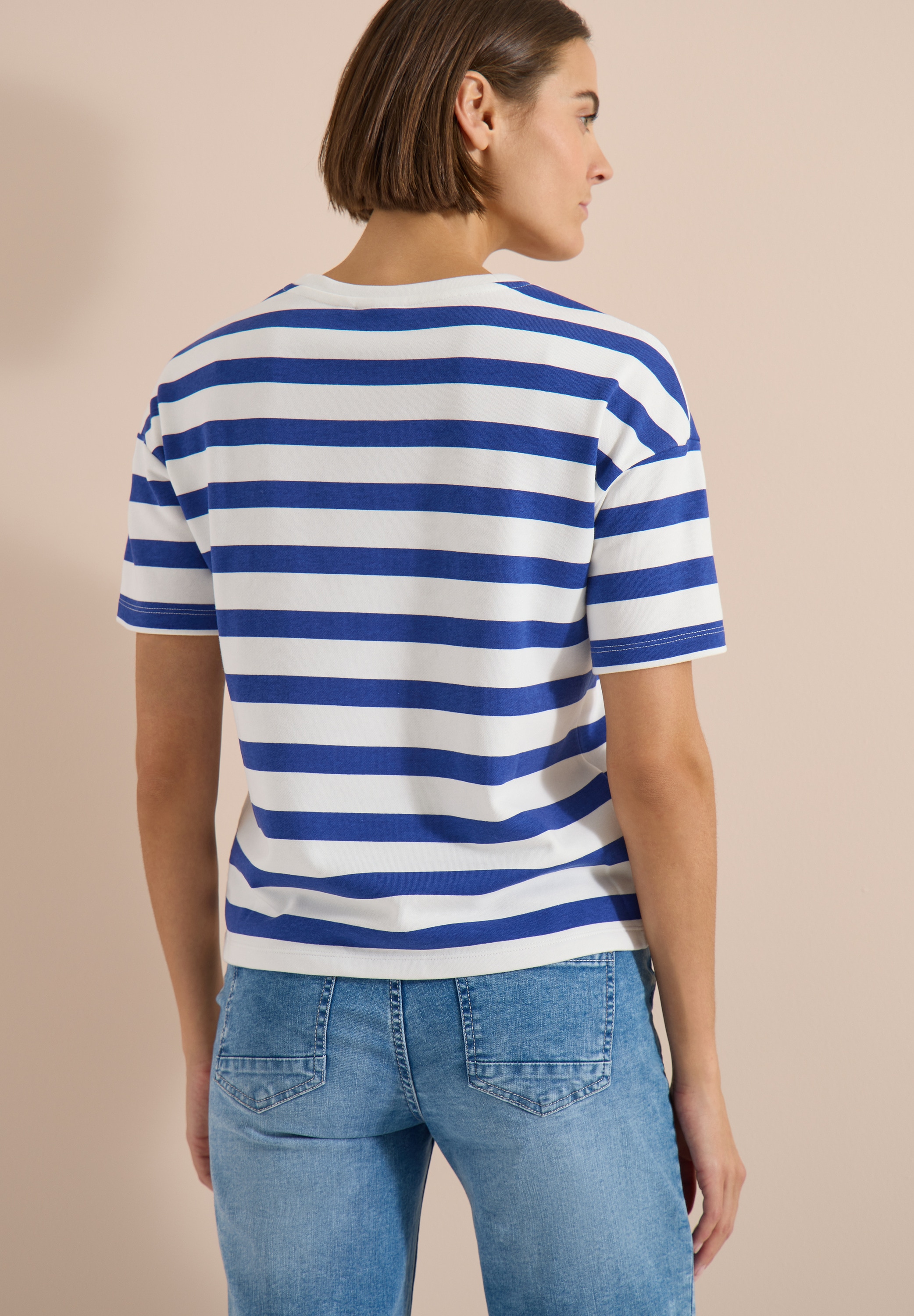 Cecil Kurzarmshirt Sommershirt mit Streifen und Wording-Detail