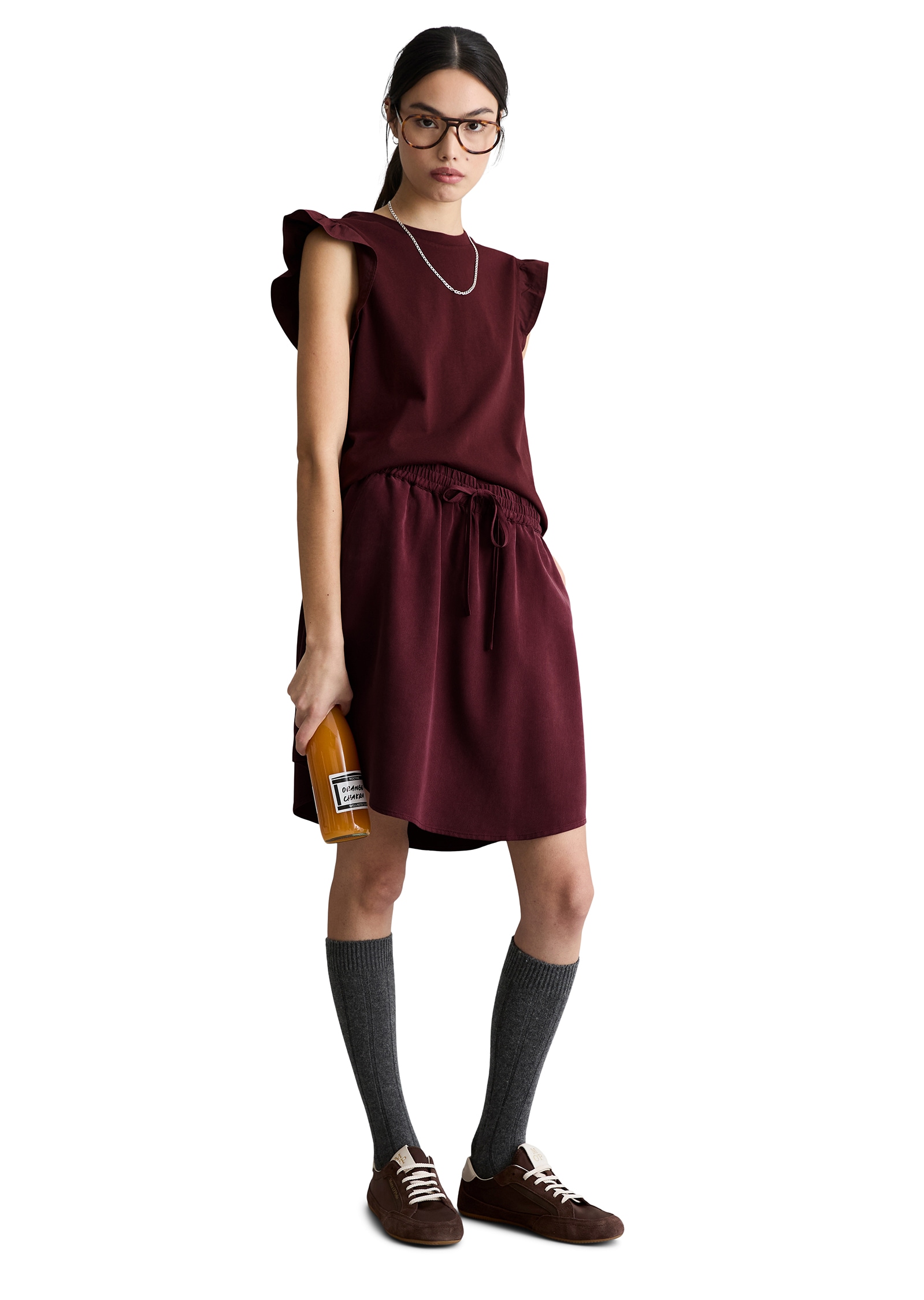 Marc O'Polo DENIM Shirttop Volant-Ärmel, regular fit aus Material-Mix