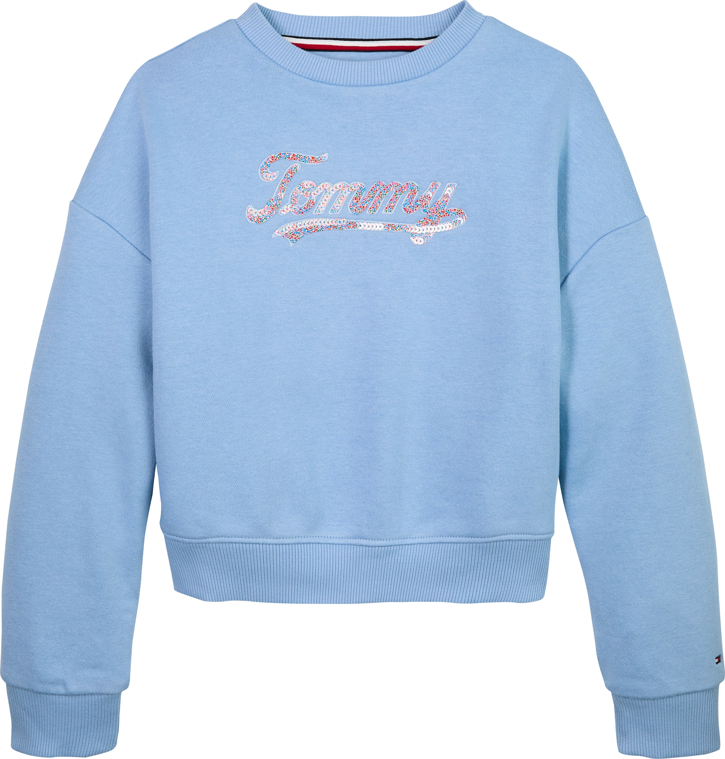 Tommy Hilfiger Sweatshirt »TOMMY SCRIPT SEQUIN SWEATSHIRT«, für Kinder bis 16 Jahre, Logo-Schriftzug mit bunten Pailletten