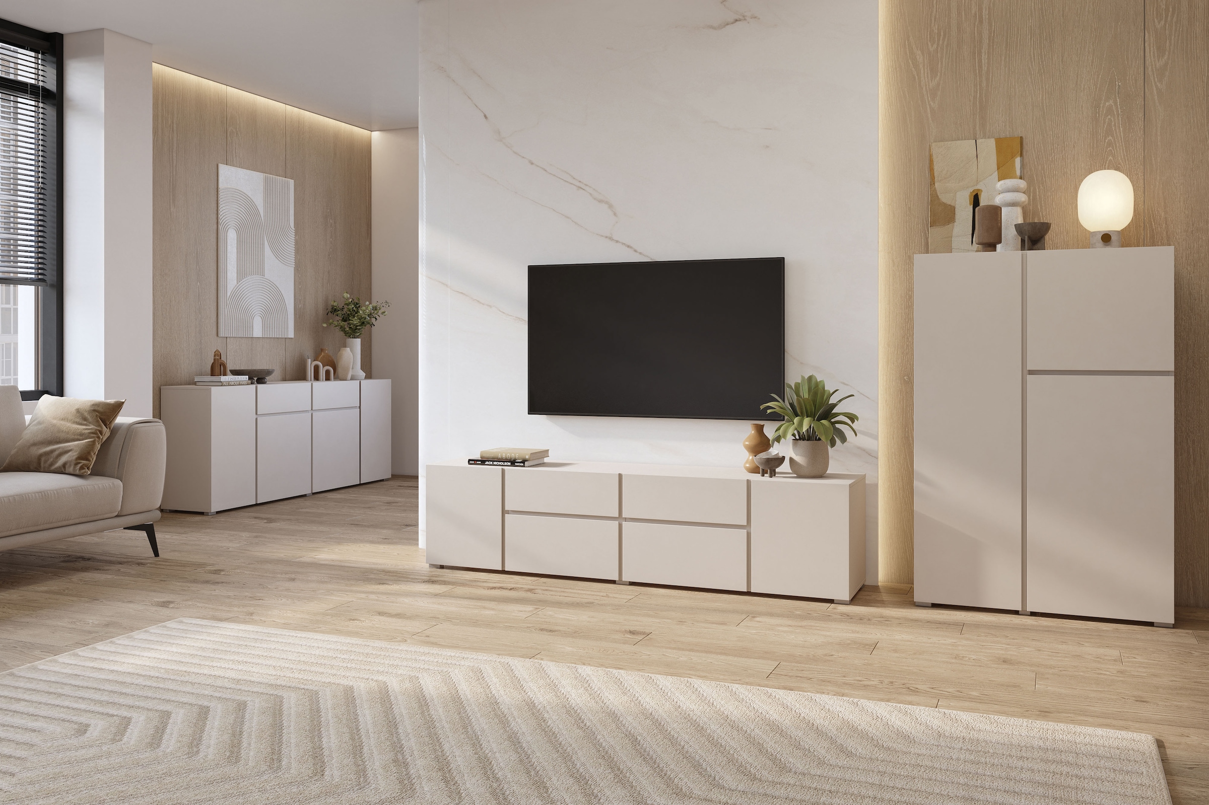 OTTO home Sideboard »Metric,Breite 195 cm, grifflose Kommode 4 Türen/2 Schubkästen« Schubladenschrank mit viel Stauraum, Einlegeböden verstellbar