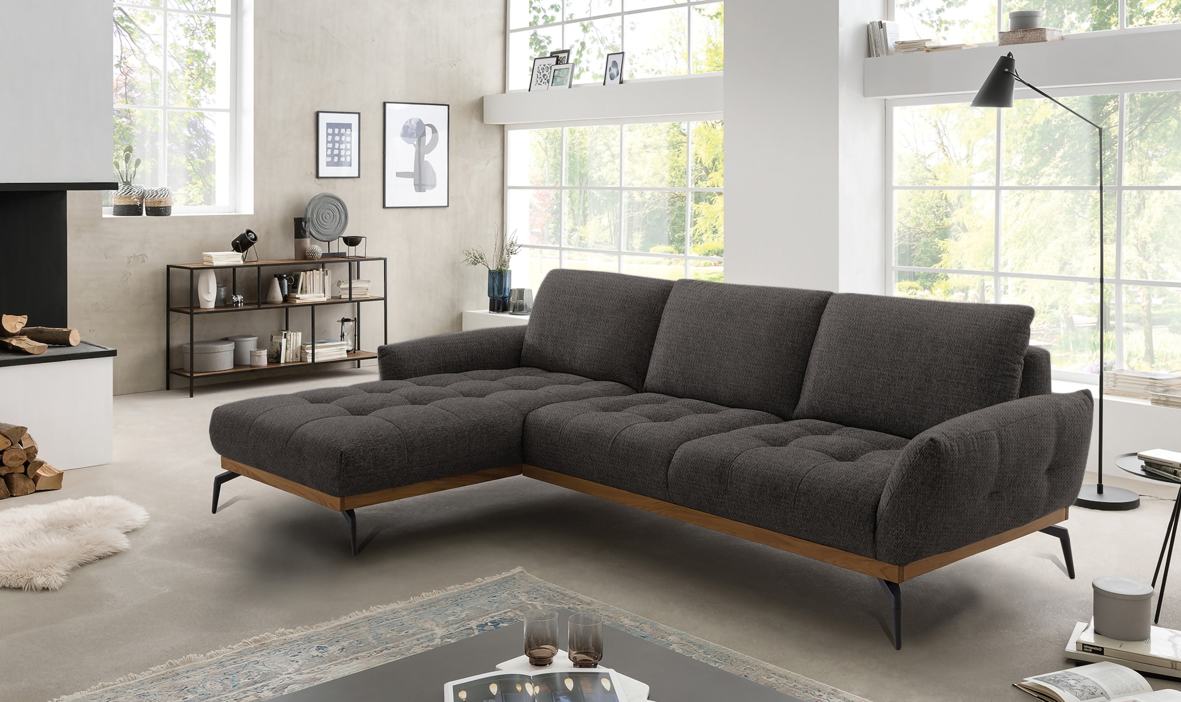 exxpo - sofa fashion Ecksofa »NICEA, erstklassiger Komfort, tolle Details, Holzsockel in eiche geölt«, In hochwertiger Verarbeitung und ergonomische Sitzposition