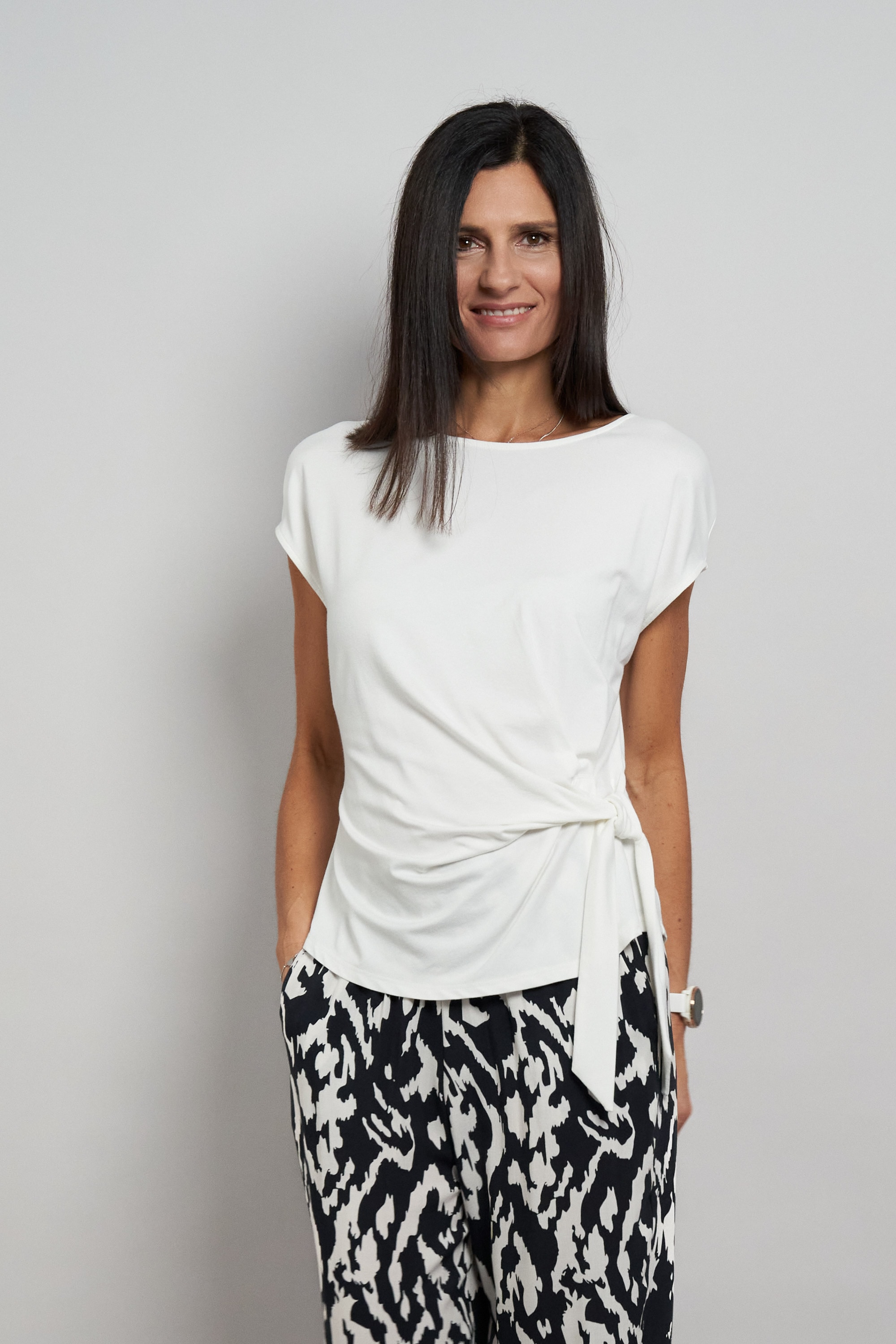 Seidel Moden Kurzarmshirt Rundhals-Shirt mit Knoten-Detail an der Seite - MADE IN GERMANY