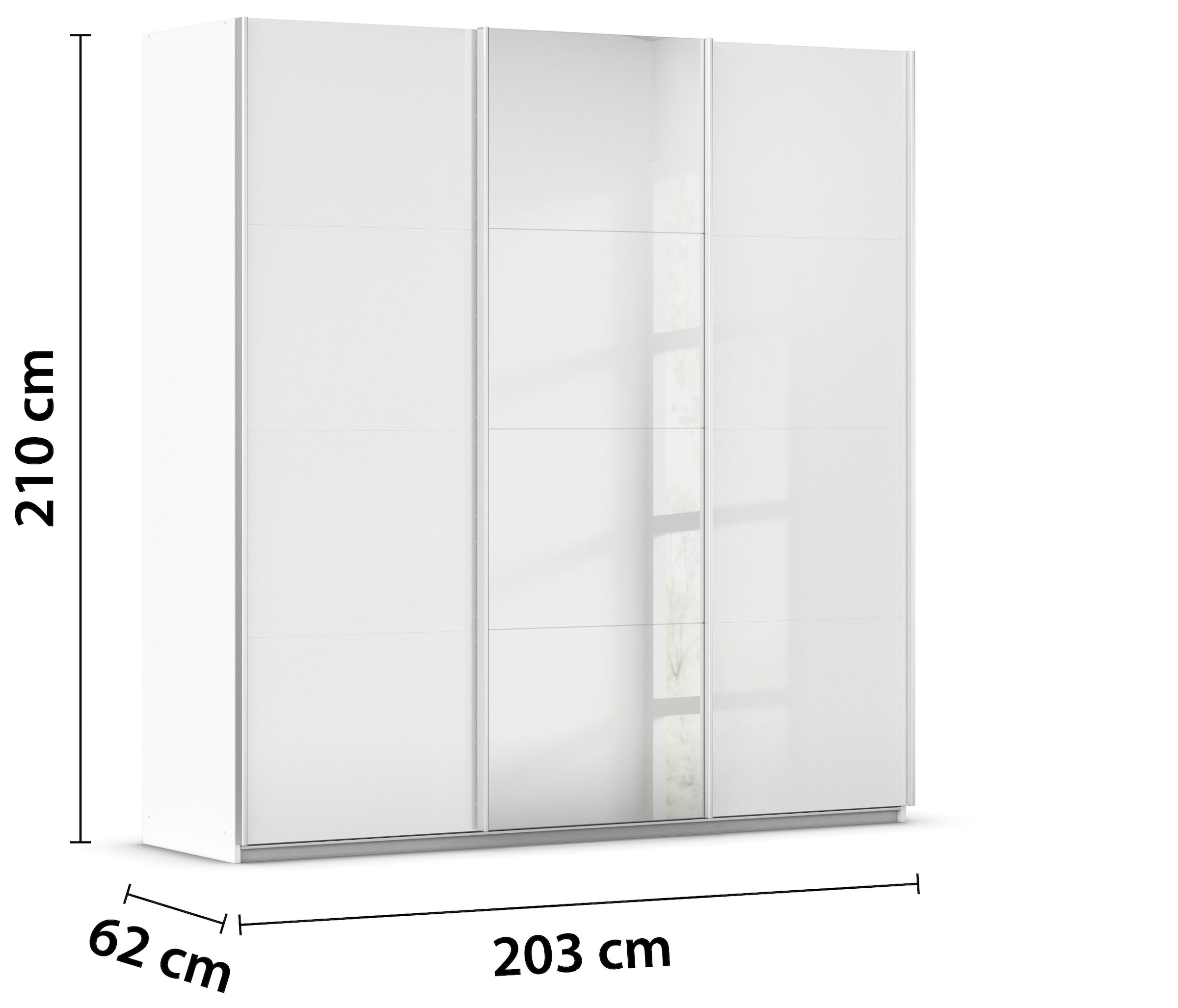 rauch Schwebetürenschrank »Kleiderschrank Schrank Garderobe KOLUNA Hochglanz-Front und Spiegel« 3 Ausstattungen BASIC/CLASSIC/PREMIUM (inkl. SOFT-CLOSE-FUNKTION),  Breiten 203/271/315/360 cm Höhen 210/229 cm MADE IN GERMANY