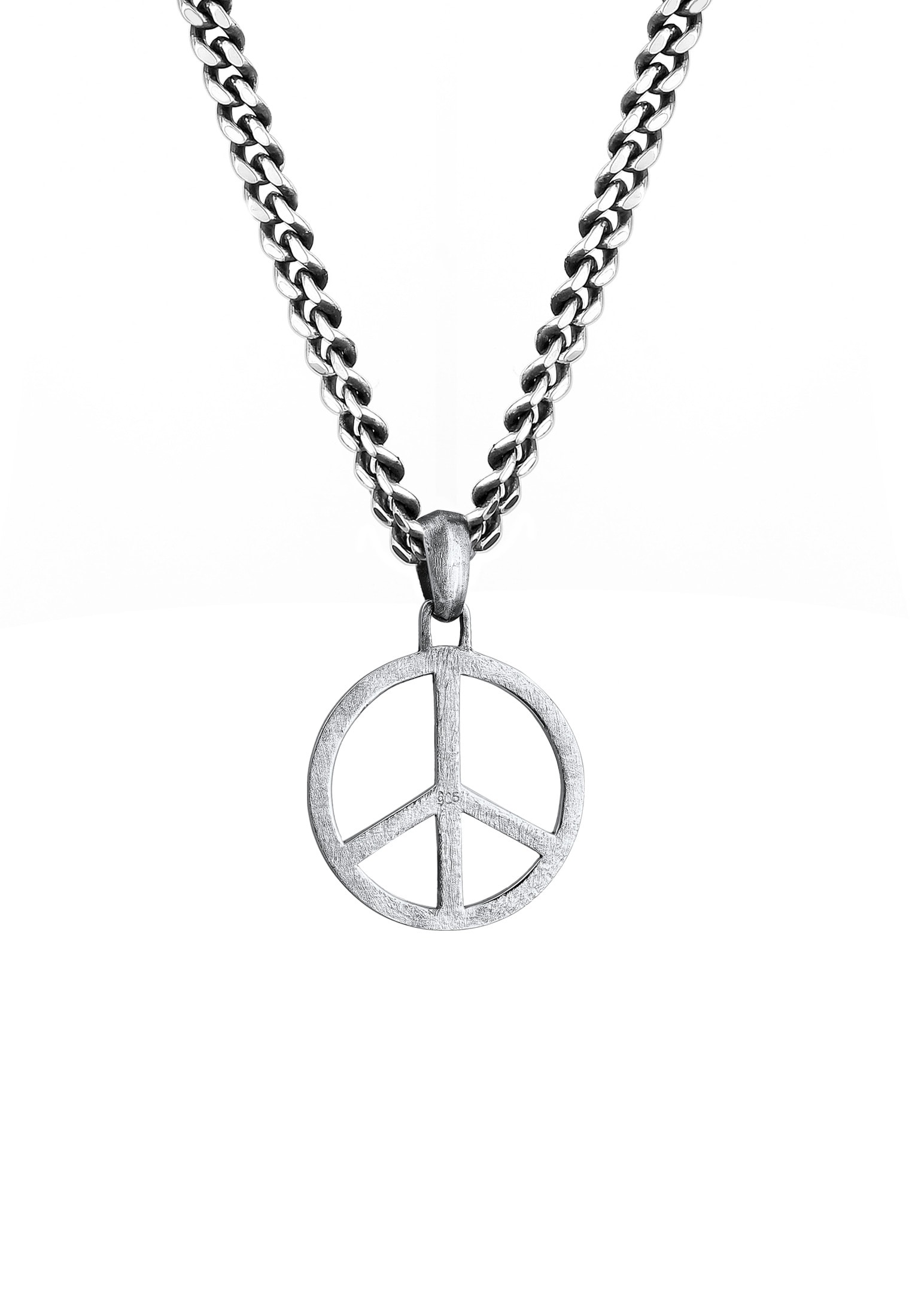 Kuzzoi Kette mit Anhänger »Halskette Herrenkette Peace Oxidiert 925 Silber«