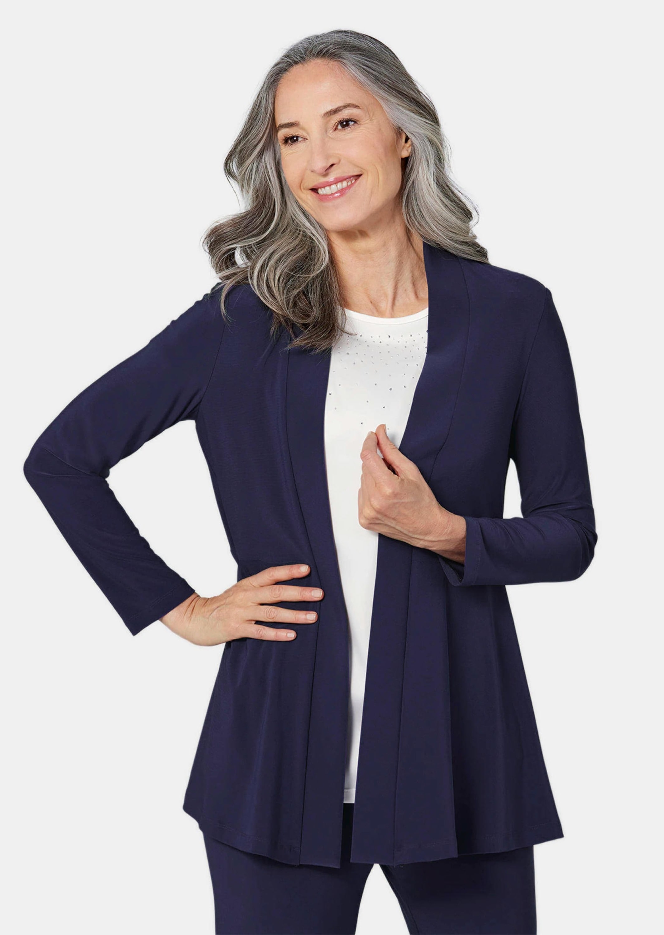 GOLDNER Sweatjacke »Leichte Shirtjacke lila mit Stretch«