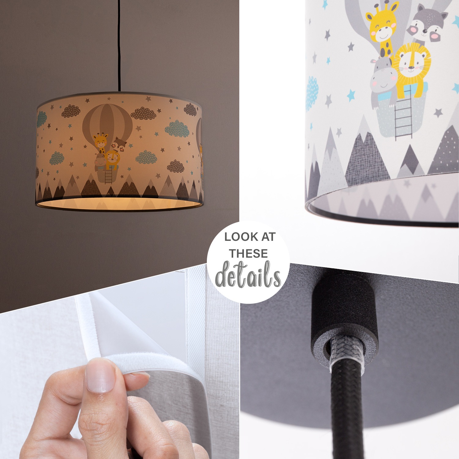 Paco Home Pendelleuchte »Cosmo 343«, 1 flammig, Leuchtmittel E27 | ohne Leuchtmittel, Lampe Kinderzimmer Deckenlampe Heißluftballon Wolken Tiere Zoo E27