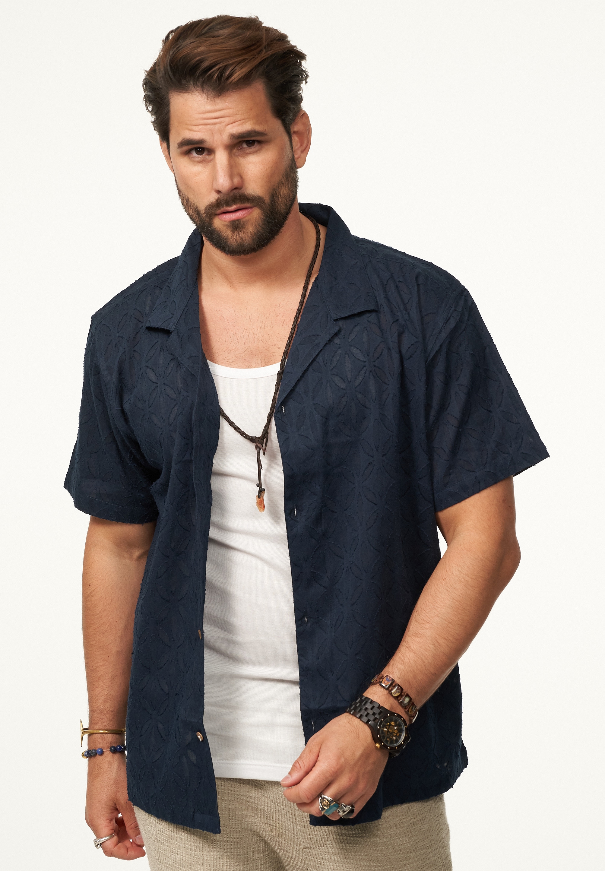 SOULSTAR Kurzarmhemd »Freizeithemd als Kurzam Hemd im Retro-Look - Strick Polo-Hemd Overshirt im Regular-Fit für Herren« Herren Kurzarm Strick Polo-Hemd T-Shirt