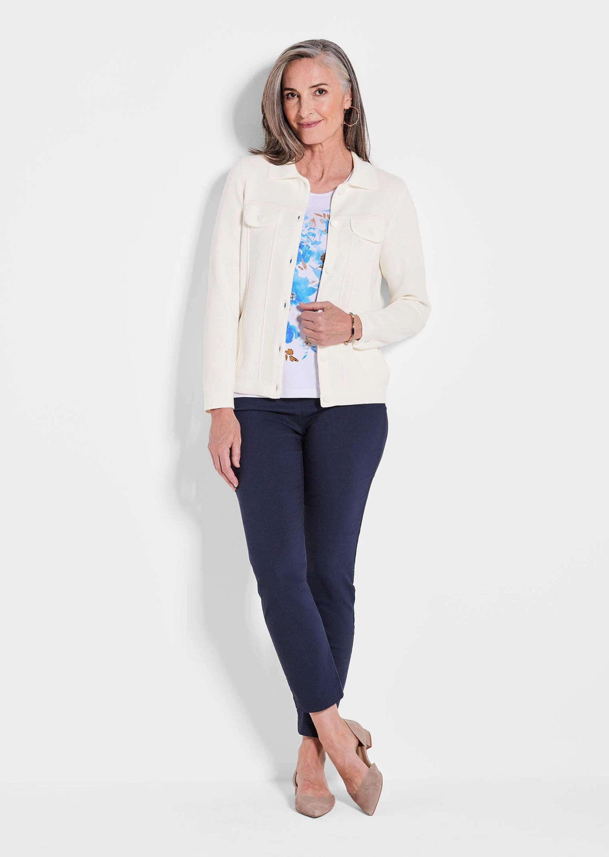 GOLDNER Strickjacke »Kurzgröße Baumwoll-Cardigan in roter Jeansoptik«