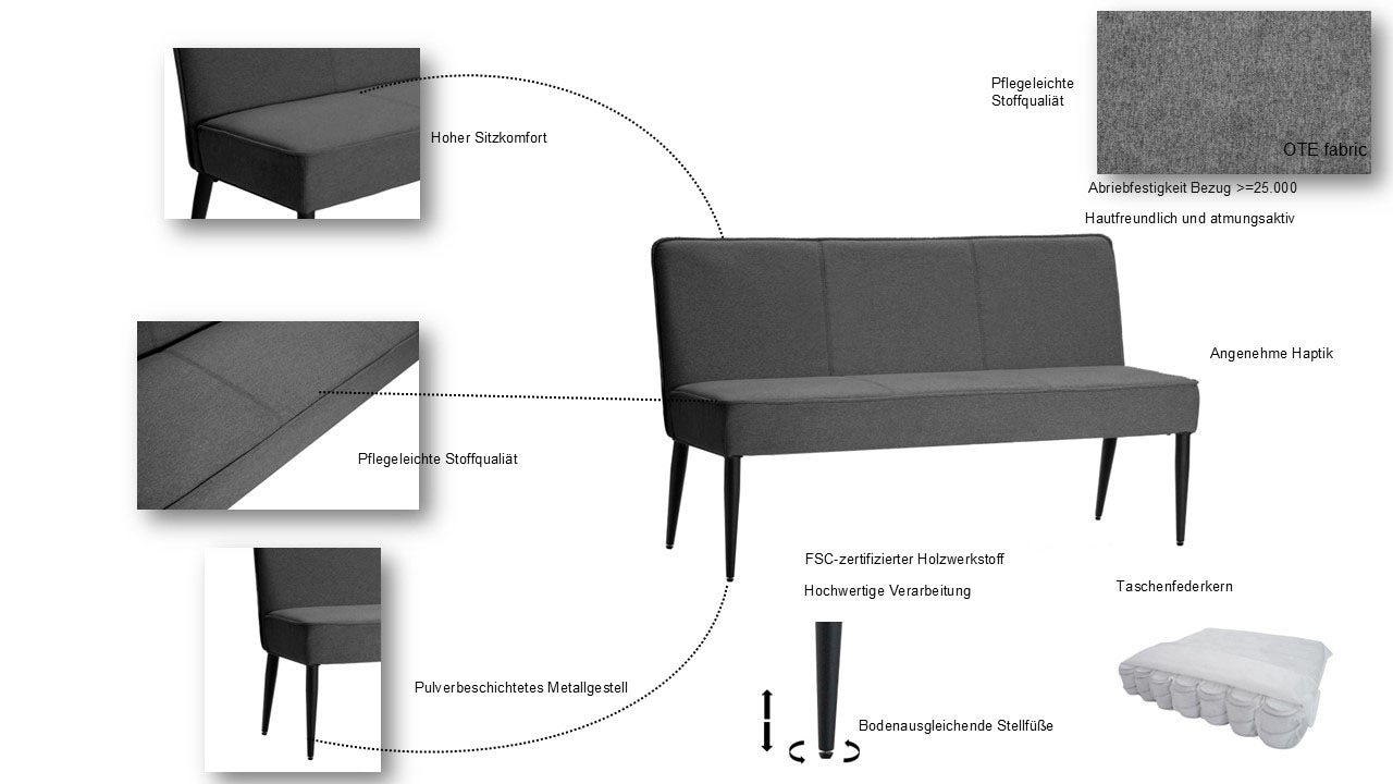 Home affaire Polsterbank »Lenzrose, TOPSELLER!, OTTOs Choice«, (Esszimmerbank, Bank,), mit Taschenfederkern, schwarzes Metallgestell, Breite 142 cm